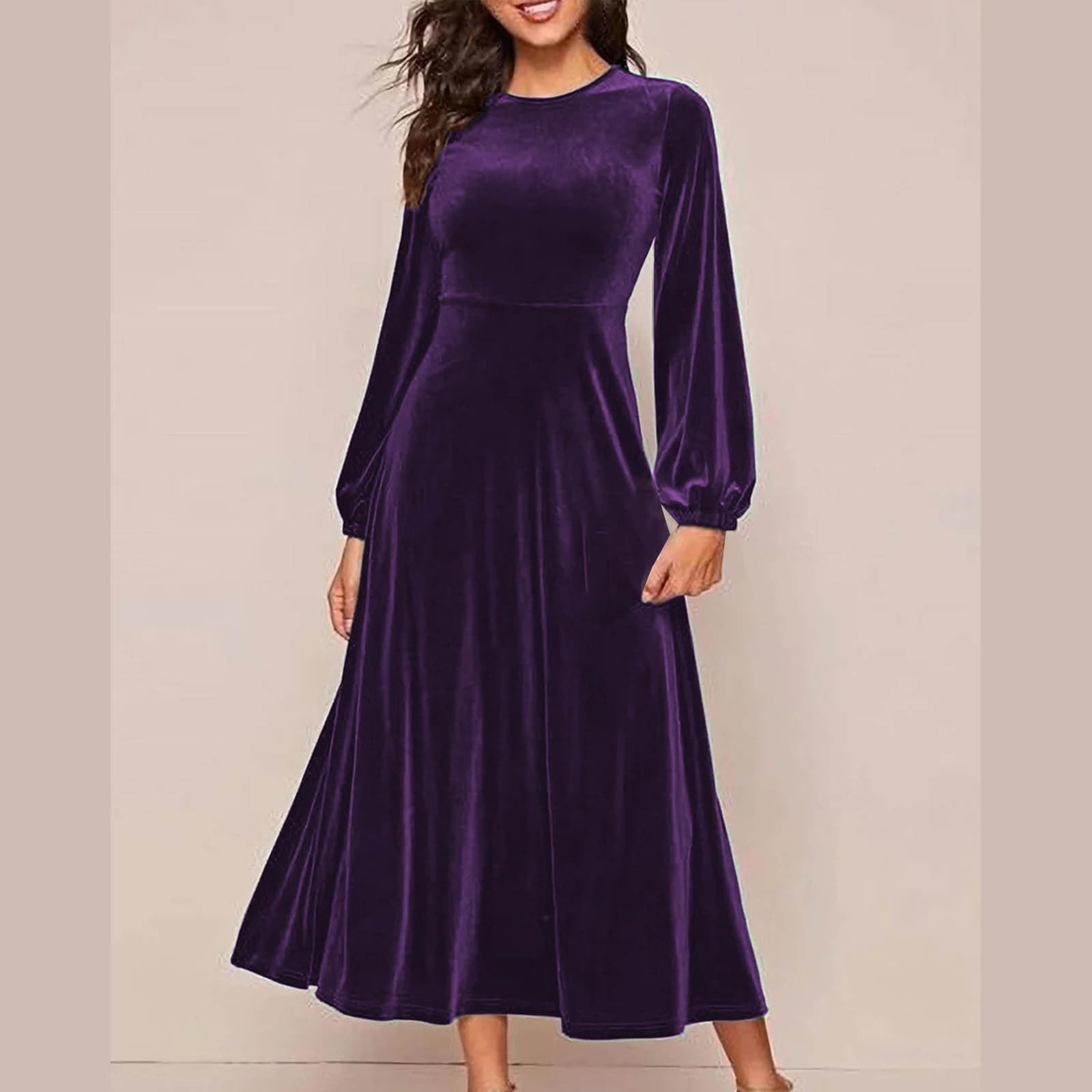 Elegant Velvet Maxi Dresses for Women - Long Sleeve Flowy Evening Gown for Parties, Weddings & Holidays | Perfect for Formal Events, Christmas Celebrations & Beach Vacations