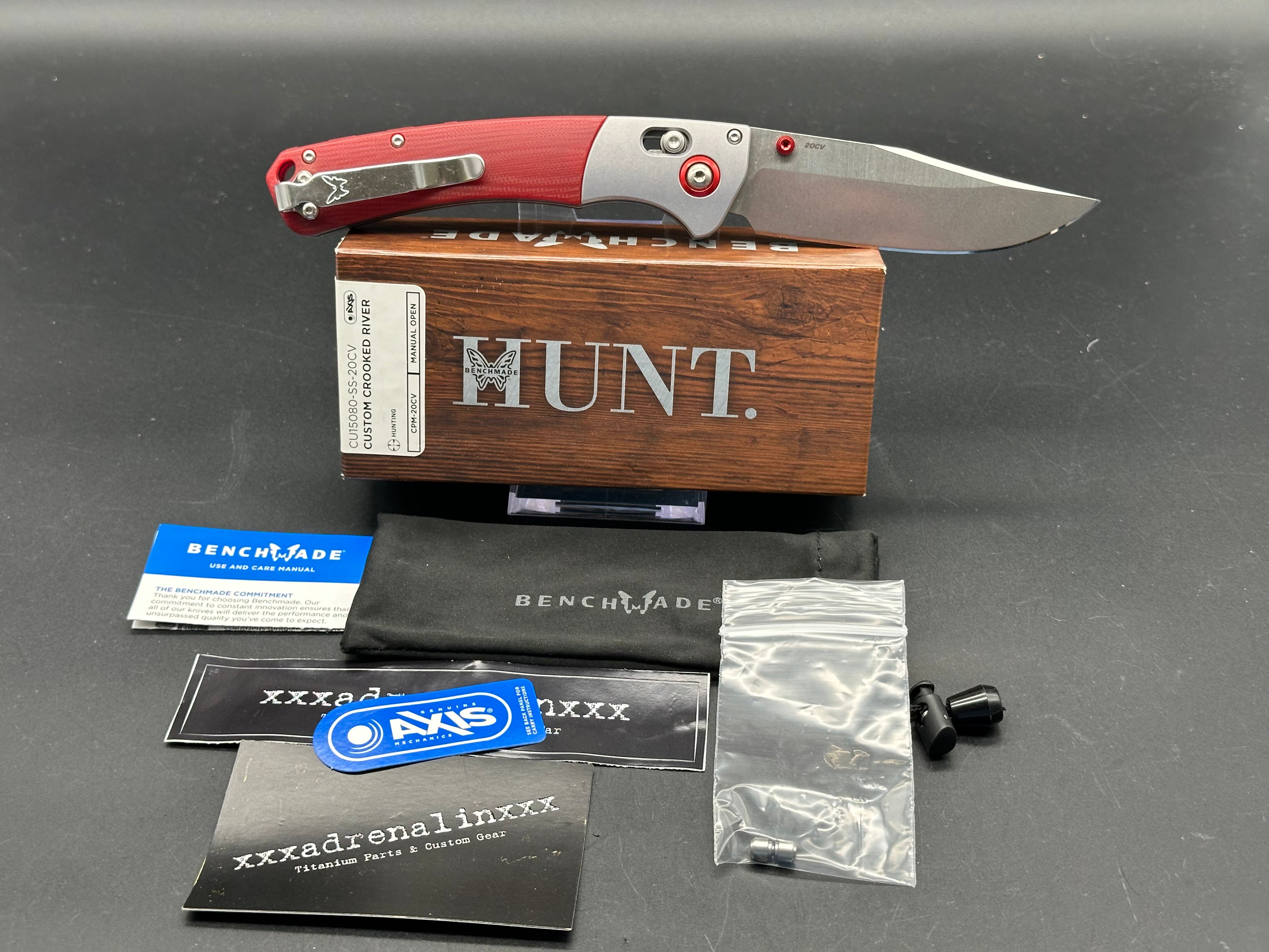 Benchmade Crooked River Custom Folding Knife - Red G10 Handle & 20CV Steel Blade | Hunting, Camping & Outdoor EDC Knife