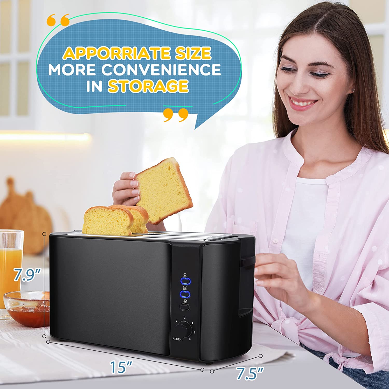 4-Slice Stainless Steel Toaster with Extra Wide 10