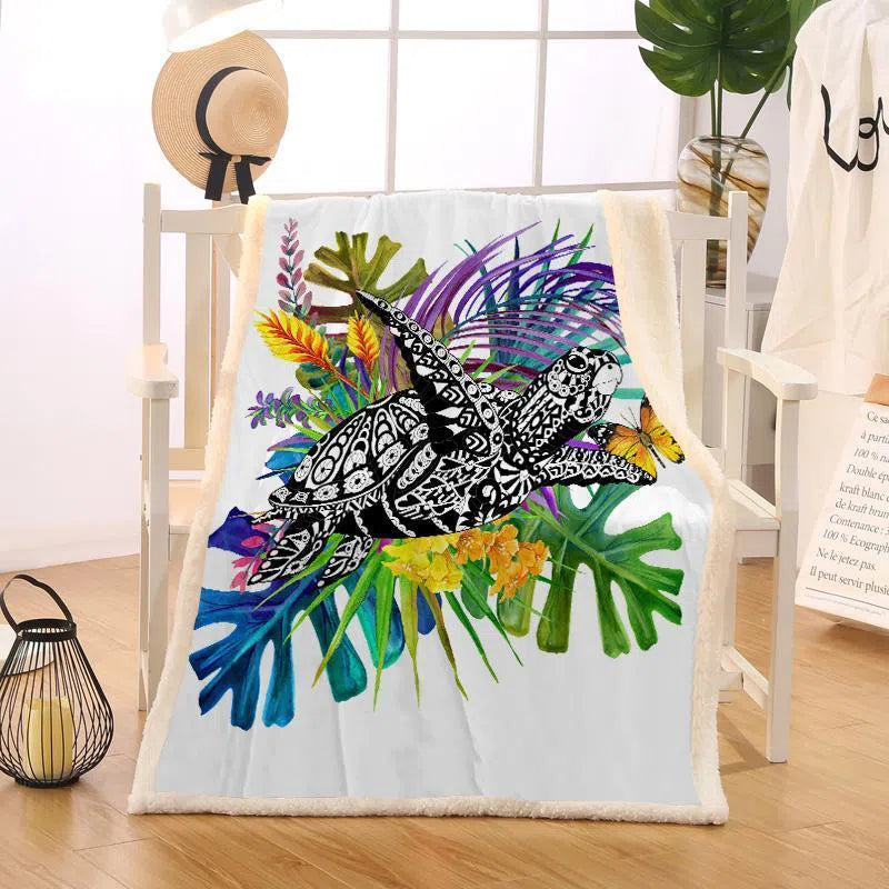 Cozy Tropical Butterfly Sherpa Blanket - Ultra Soft & Warm Flannel Throw for Bed, Couch, and Travel - Perfect for Winter Nights, Camping, and Gift Giving