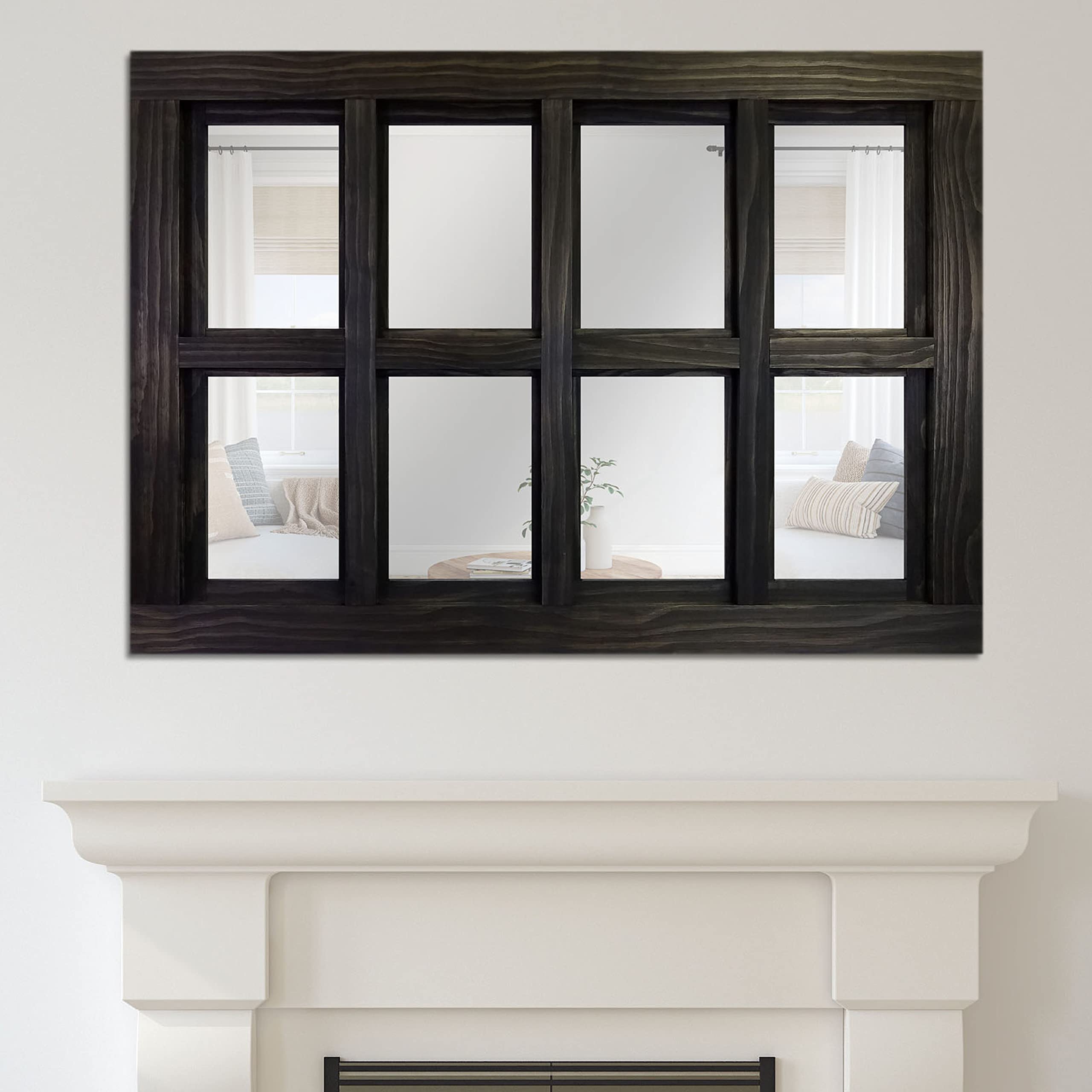 Farmhouse 8 Pane Framed Window Mirror - 20 Stain Colors, Wall Mirror Decor for Bedroom & Living Room, Hanging Decorative Mirror for Home & Office, Vintage Style Desk Mirror - Perfect for Farmhouse Decor, Vanity Makeup, and Wall Accent