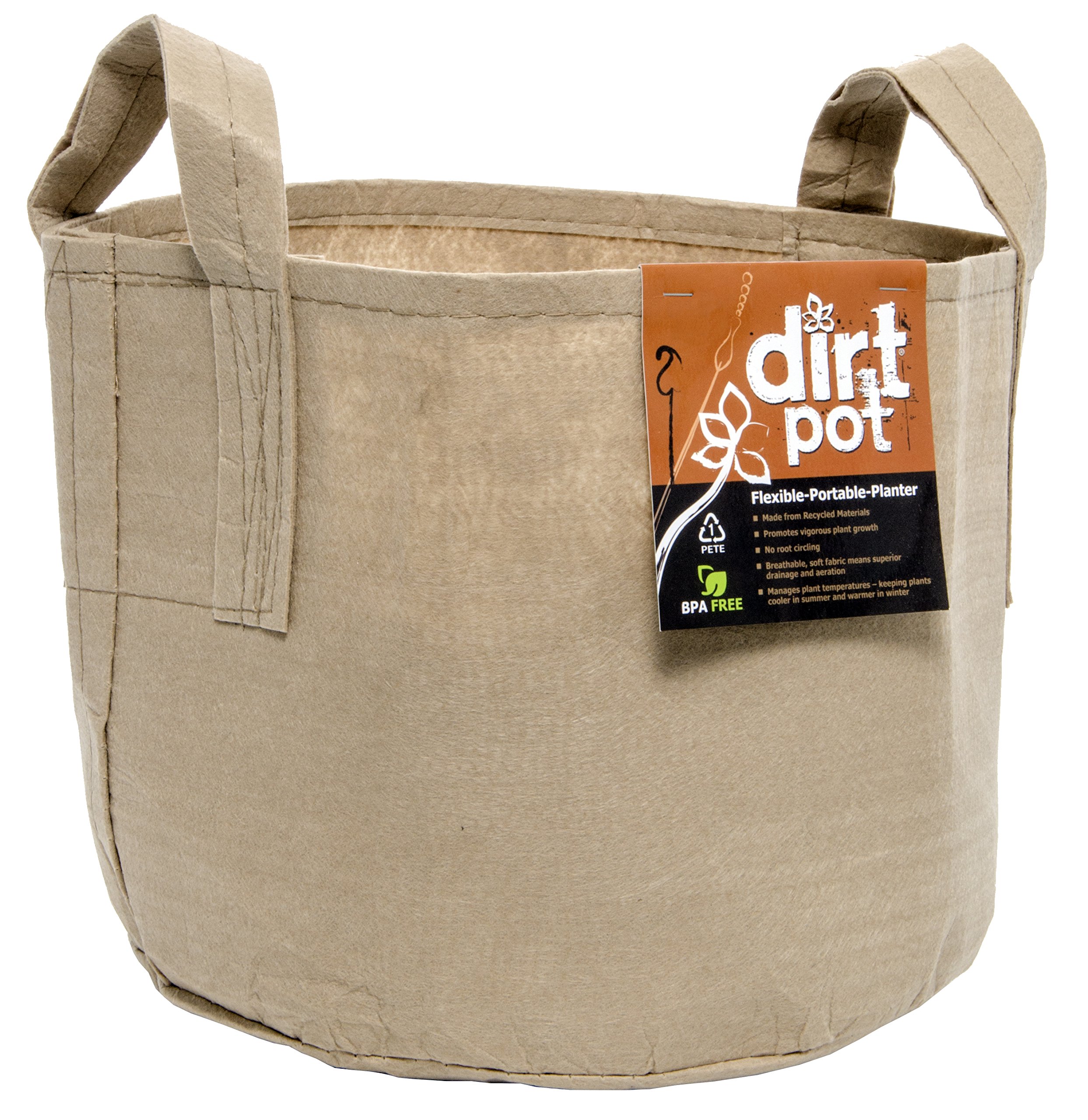 Hydrofarm HGDBT5H 5 Gallon Tan Flexible Fabric Planter with Handle - Portable Garden Pot for Indoor/Outdoor Plants, Vegetables, Herbs & Flowers - Ideal for Balcony, Patio & Home Gardening