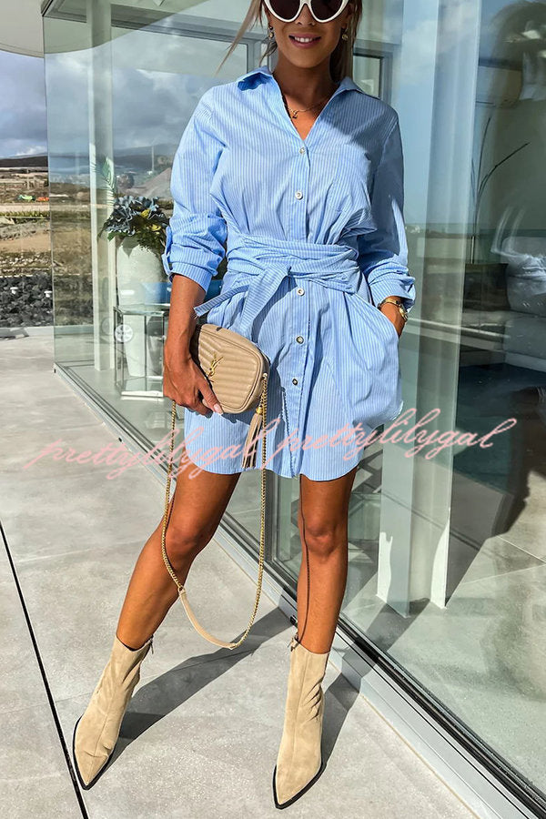 Sun Valley Tie Front Button Pocketed Shirt Mini Dress - Stylish Casual Summer Outfit for Women | Perfect for Beach, Brunch & Date Nights