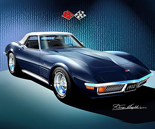 1972 Corvette Convertible Bryar Blue with Letter Tires - Premium Fine Art Wall Decor Print by Danny Whitfield - 16x20 Inches - Perfect for Man Cave, Garage, or Classic Car Enthusiast Gift