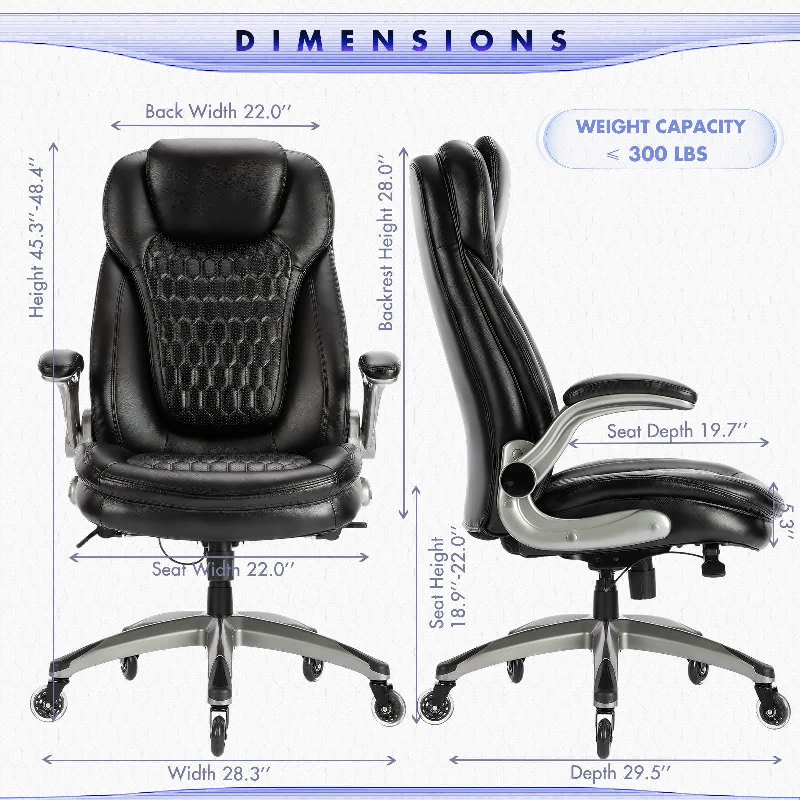 Premium Ergonomic Executive Office Chair - High Back Leather Computer Desk Chair with Padded Flip-Up Arms & Smooth-Swivel Base - Black - Perfect for Home Office, Gaming & Professional Workspaces