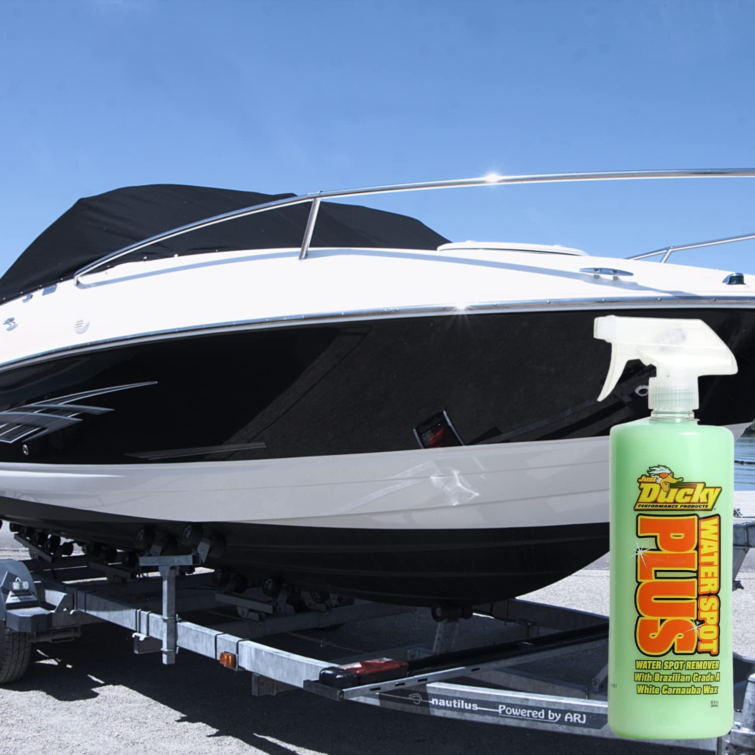 DUCKY PRODUCTS Water Spot Plus Wax Spray - 32 oz Car Wax for Boats, Motorcycles & RVs - Waterless Wash & Wax Solution for Exterior Detailing & Protection - Perfect for Road Trips, Marine Use & Vehicle Maintenance