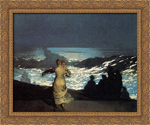 Winslow Homer 24x20 Gold Ornate Wood Framed Canvas Art - Summer Night Scene - Perfect for Living Room, Bedroom & Office Wall Decor