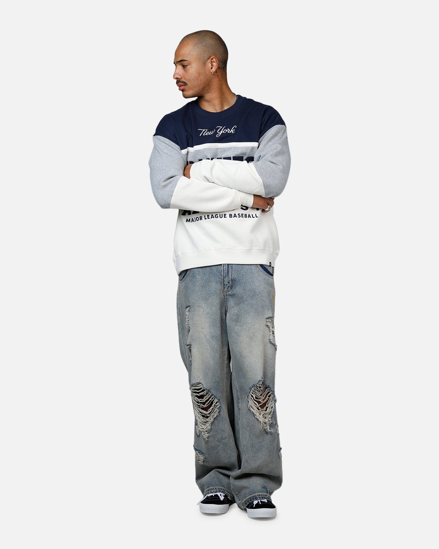 47 Brand New York Yankees On Five Crewneck Sweatshirt - Navy & Grey - Men's Casual Baseball Fan Apparel for Game Day & Streetwear