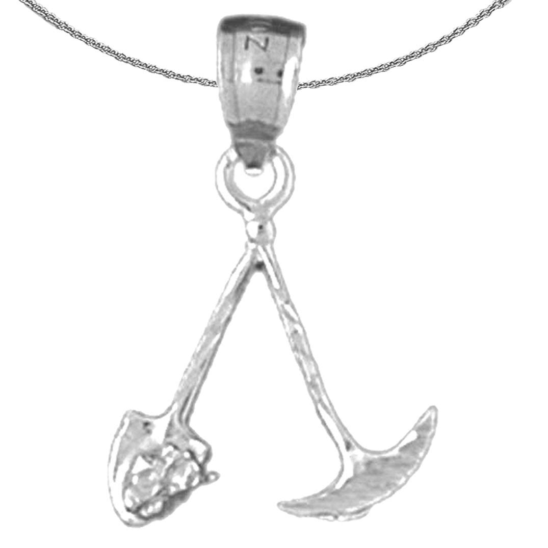 14K White Gold Miners Tools Pendant Necklace - 16