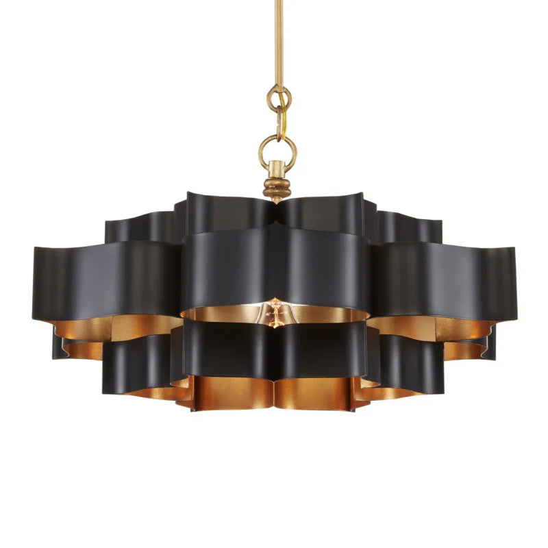 Grand Lotus Large Black Chandelier - Elegant Modern Ceiling Light Fixture for Dining Room, Living Room & Bedroom Decor