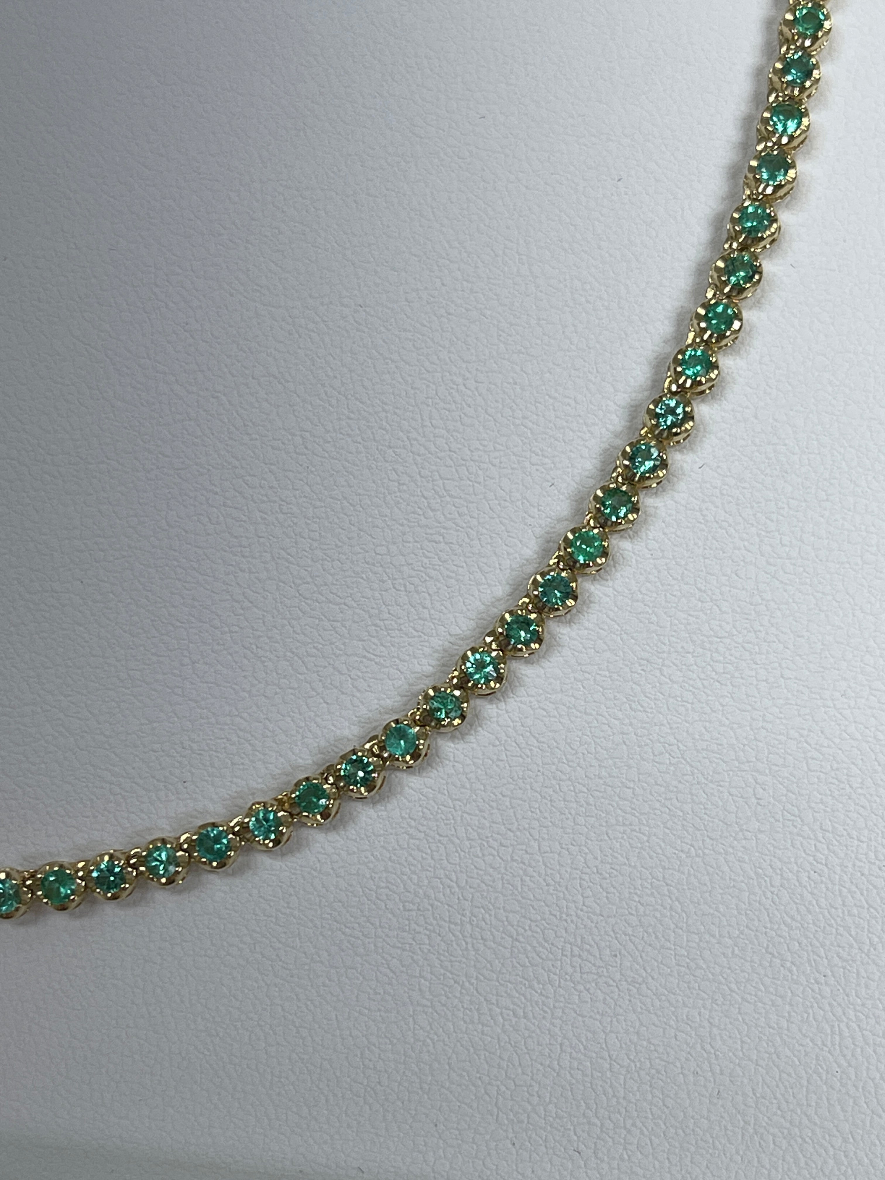 Trendy 14K Gold Green Emerald Round Prong Tennis Necklace - 16 Inch Elegant Jewelry for Women, Perfect for Weddings, Parties & Special Occasions