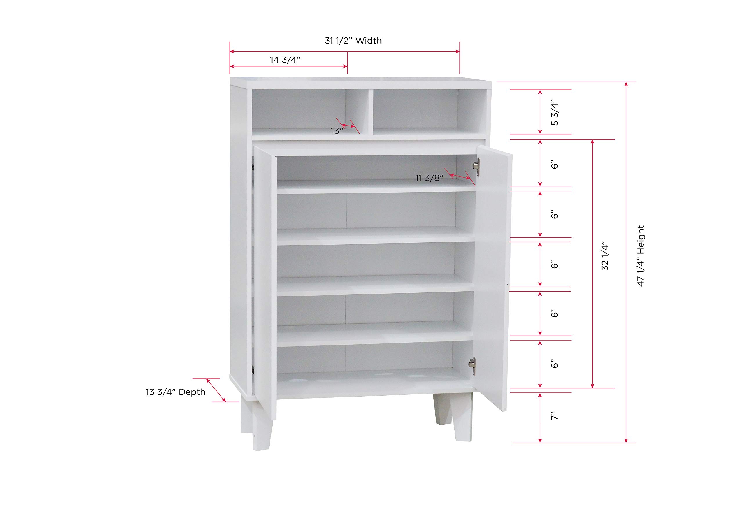 Kings Brand Furniture - Elgin Modern 2-Door Shoe Storage Cabinet with Open Shelf, White - Perfect for Entryway, Closet & Bedroom Organization