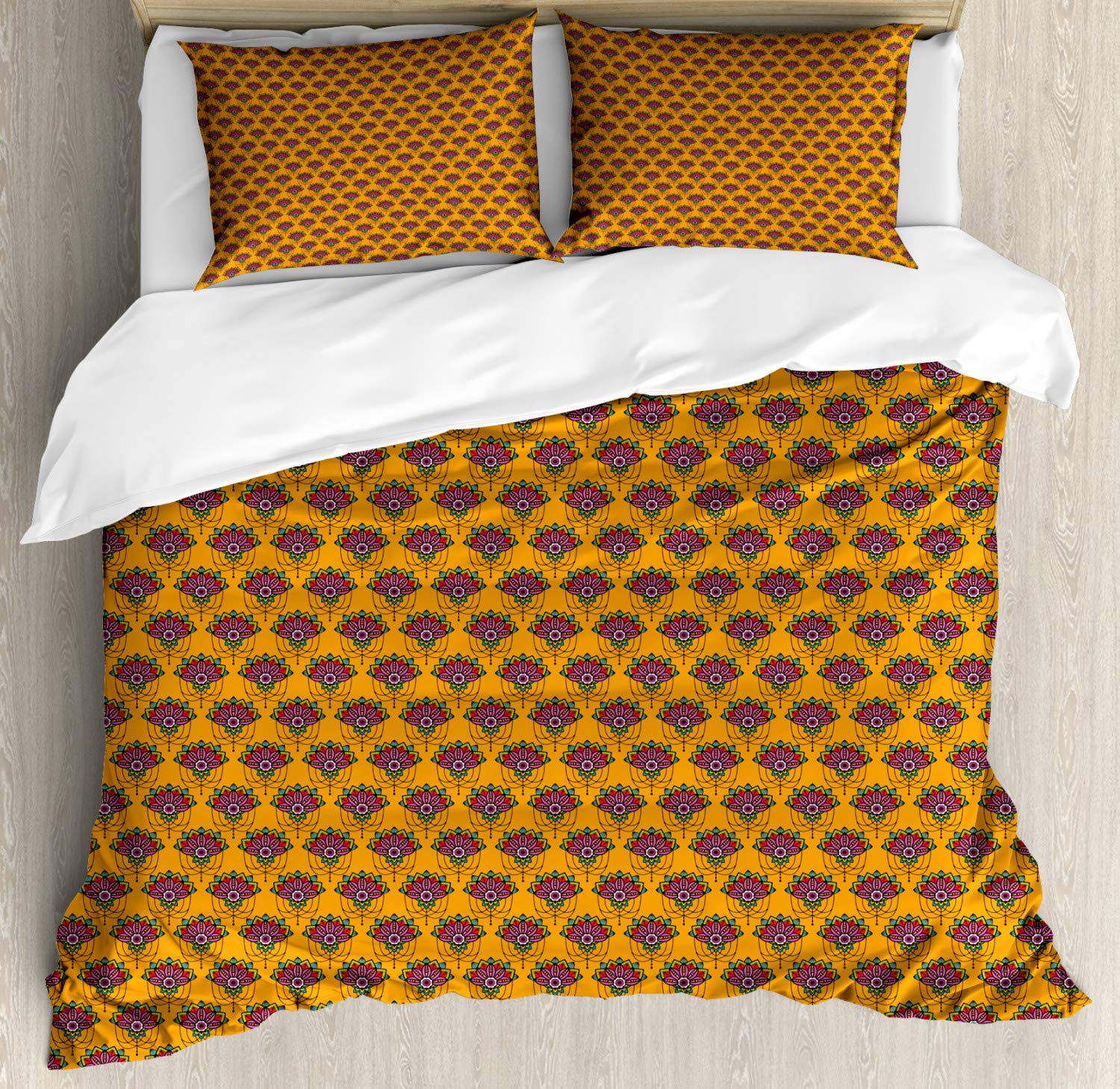 Ambesonne Ethnic Style Duvet Cover Set - King Size 3 Piece Bedding with Abstract Floral Design in Vibrant Orange & Multicolor | Perfect for Bohemian Bedroom Decor, Guest Room Makeover & Cultural Home Styling