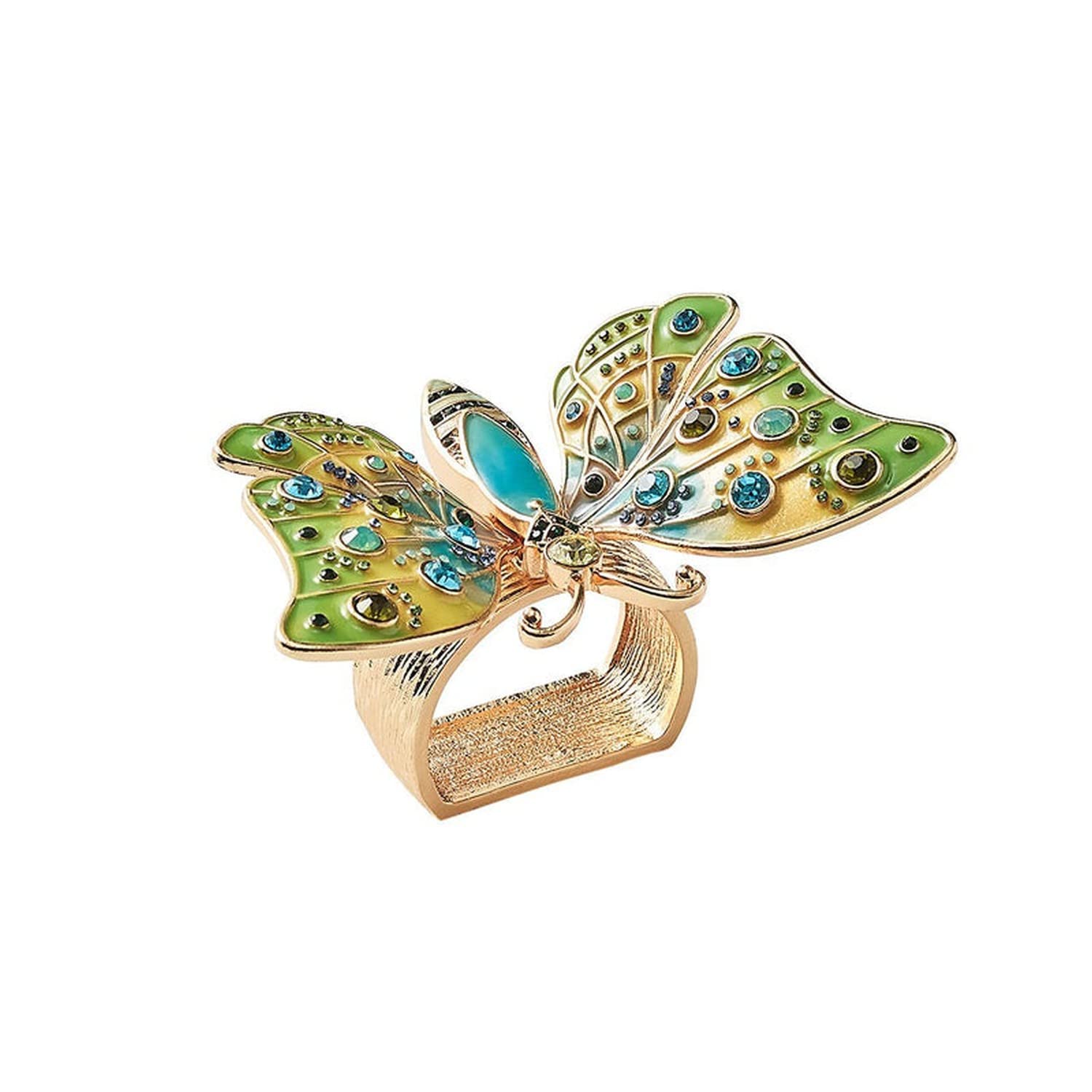 Kim Seybert Arbor Napkin Rings - Set of 4, Blue & Green, Elegant Table Setting for Dinner Parties & Holiday Decor