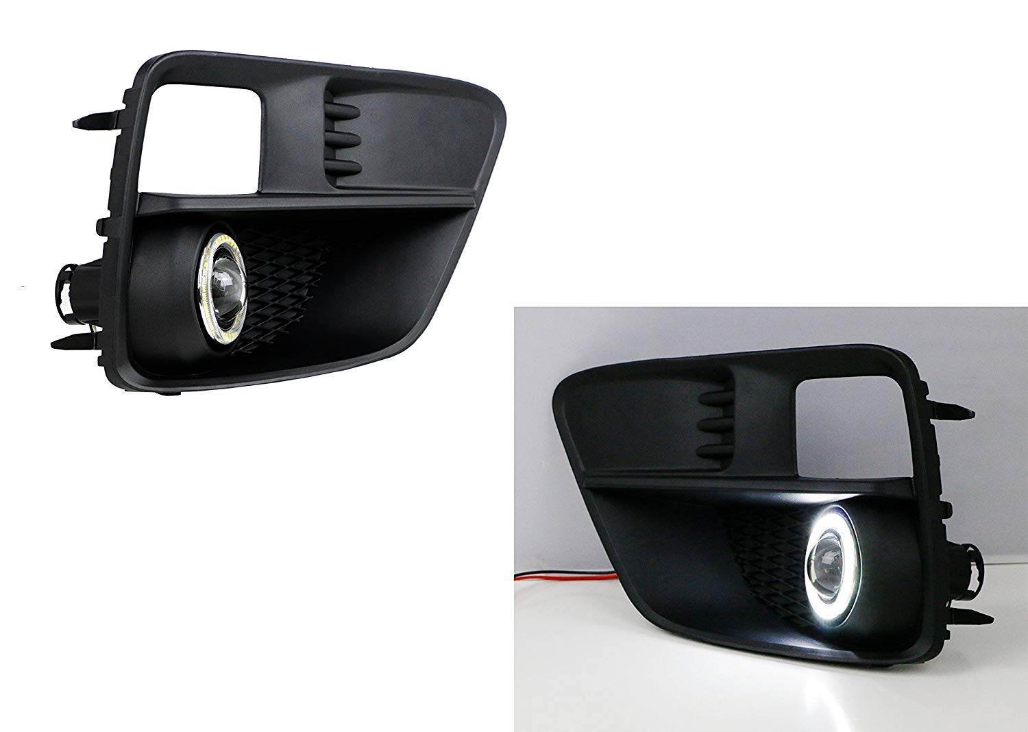 iJDMTOY LED Projector Fog Lights Kit for 2015-2017 Subaru WRX & STi - 40-SMD LED Halo Ring Parking Lights, 2 LED Fog Lamps, Matte Bezel Covers & Relay Harness with Switch - Upgrade Your Night Driving Visibility & Style