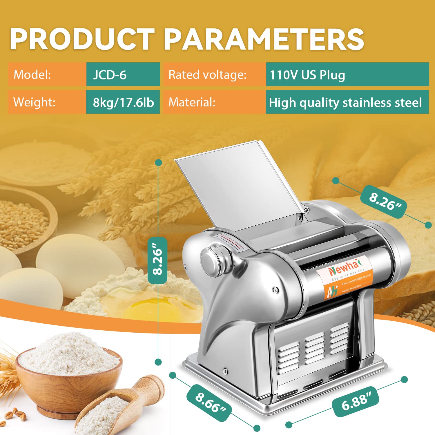 Electric Pasta Maker Machine with 1.5mm & 4mm Noodle Cutters + 3-3.5 Inch Dumpling Maker - Automatic Dough Press for Homemade Italian Pasta, Asian Dumplings & Fresh Noodles - Perfect for Family Cooking, Restaurant Use & Italian/Chinese Cuisine Lovers