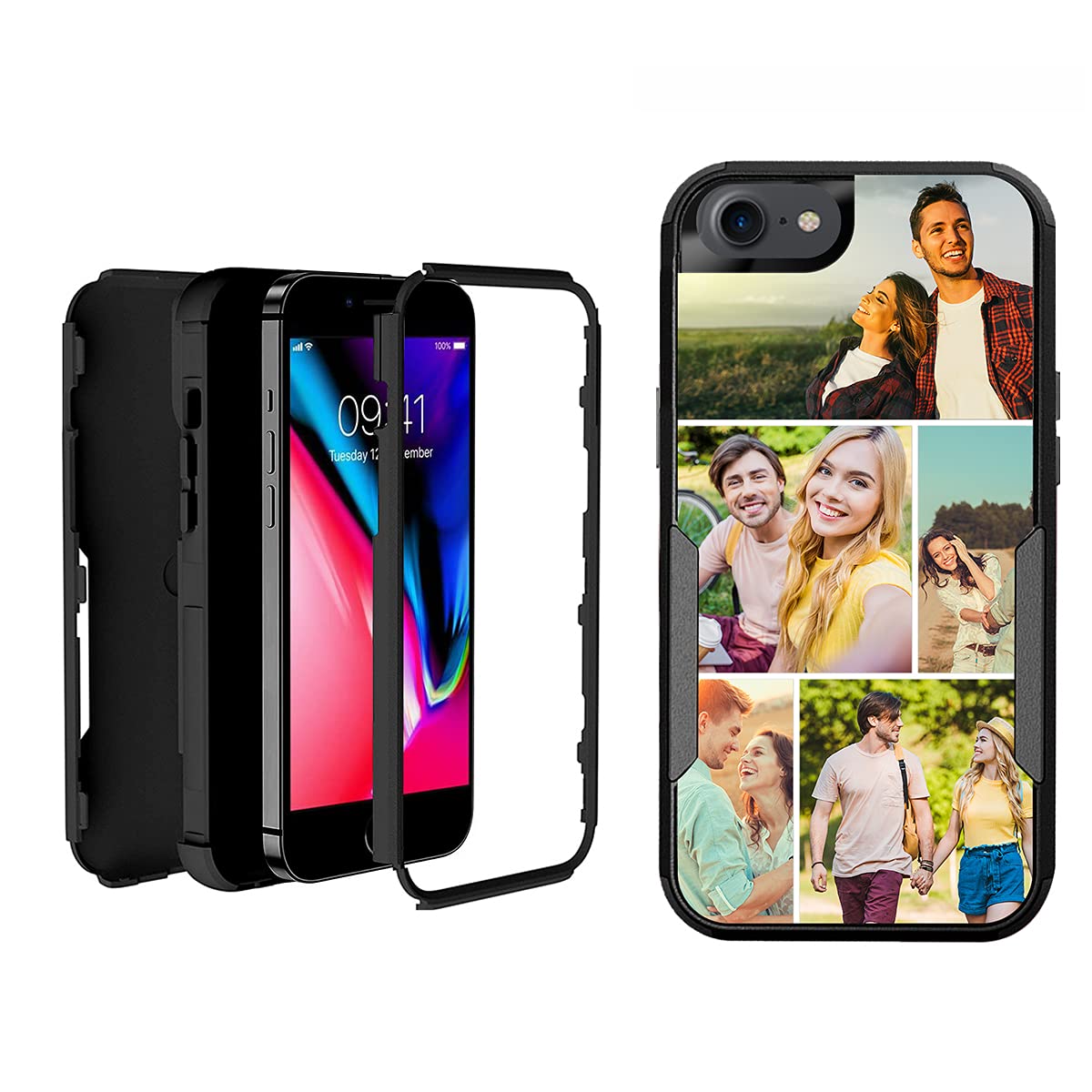Custom iPhone SE 2020 Phone Case - Shockproof, Scratch-Resistant, 3-Layer Protective Cover with Multi-Photo Personalization | Perfect Gift for Birthday, Anniversary & Daily Protection (Black)