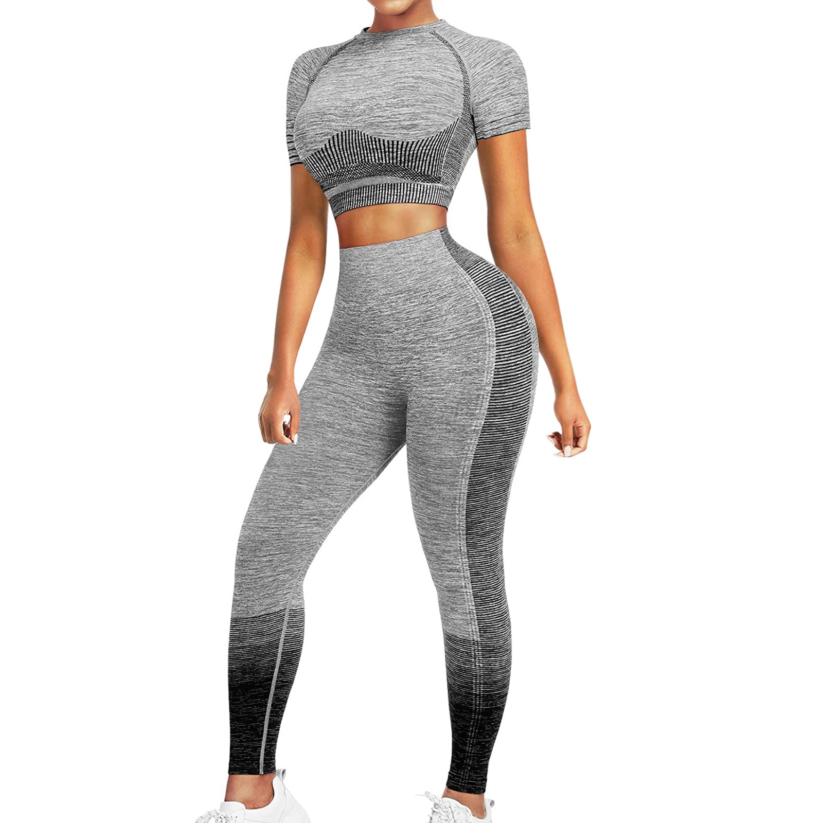 FeelinGirl Women's 2-Piece Seamless Workout Set - Ribbed Crop Top & High Waist Yoga Leggings | Gym, Running, Pilates & Lounge Wear