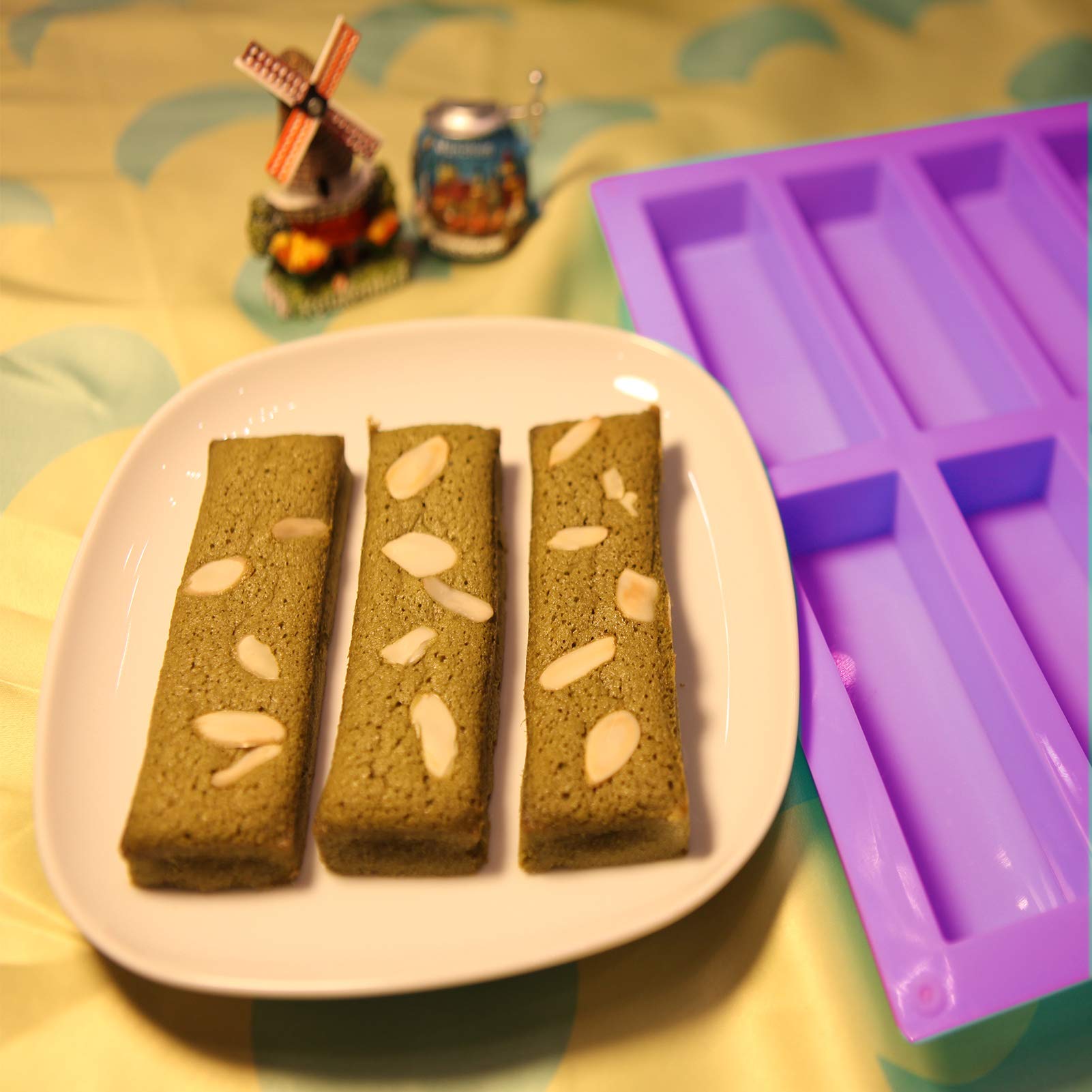 2PCS Rectangle Granola Silicone Molds - Cereal & Energy Bar Maker for Chocolate Truffles, Bread, Brownie, Cheesecake & Cornbread - BPA-Free Baking Tools for Homemade Snacks & Party Treats (Purple)