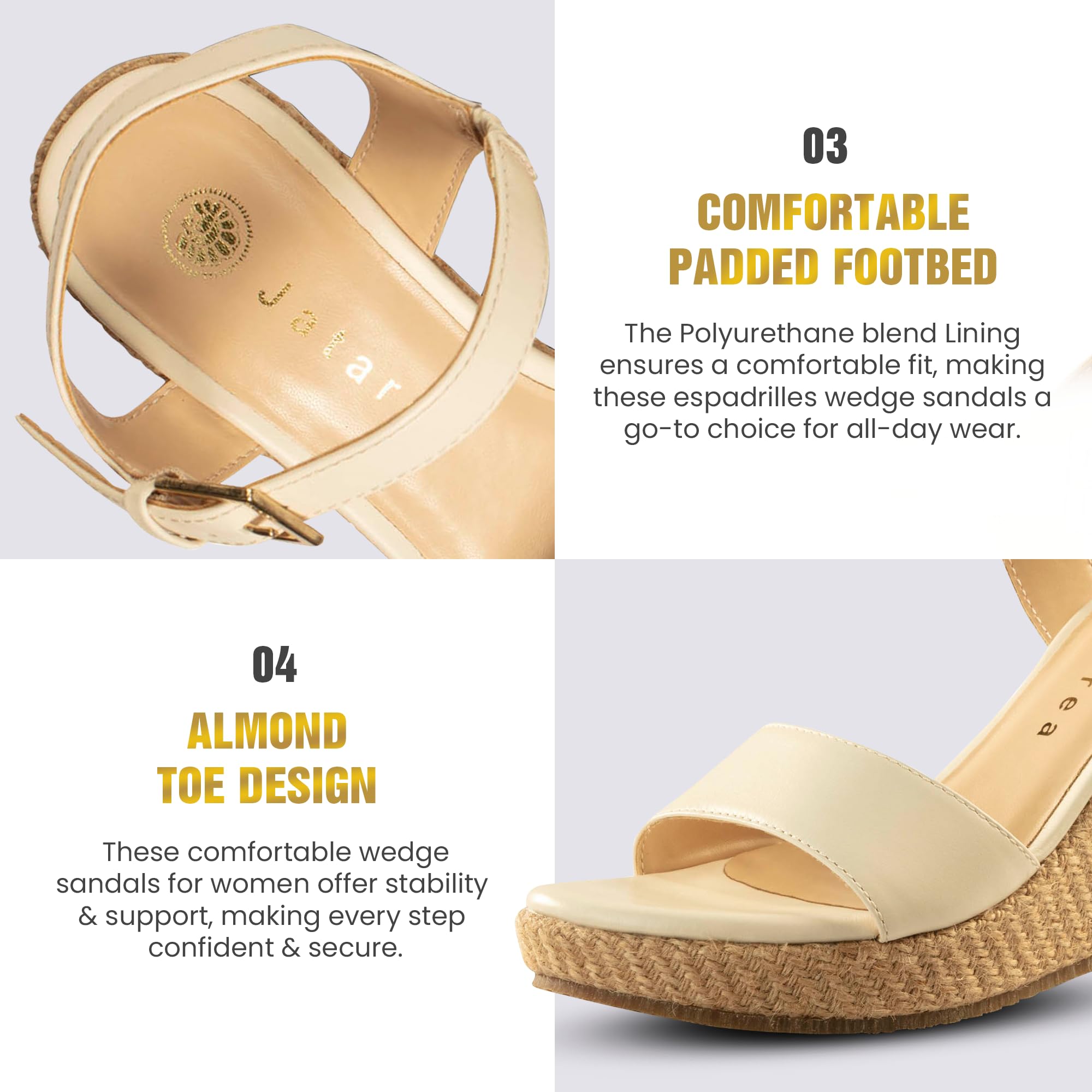 JATAREA Women's Leather Wedge Sandals - Comfortable Summer Casual Shoes for Beach, Vacation & Outdoor Walking