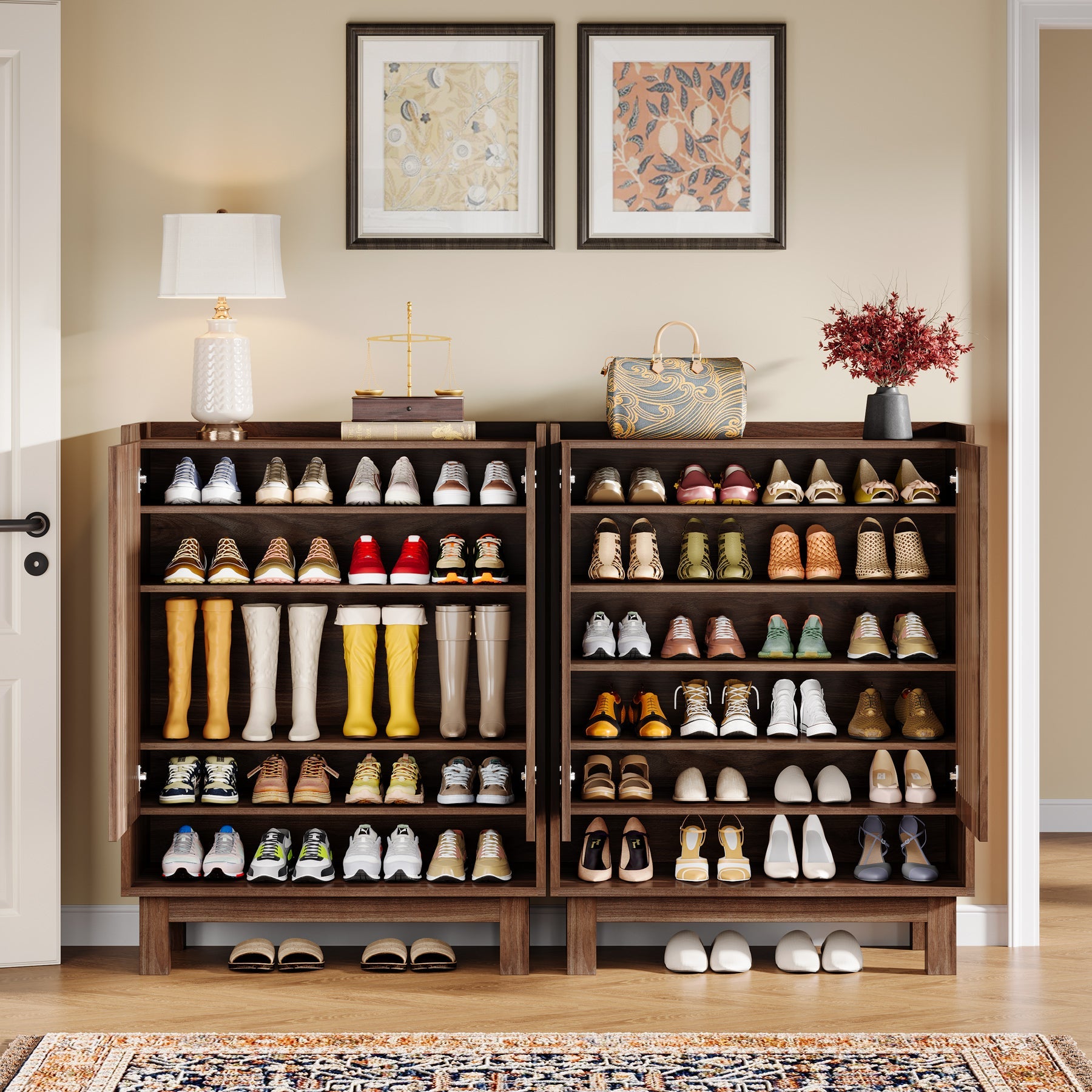 6 Tier Shoe Cabinet - 24 Pair Adjustable Shoe Rack Organizer with Sturdy Shelves for Entryway, Closet & Bedroom Storage | Space Saving Shoe Storage Solution