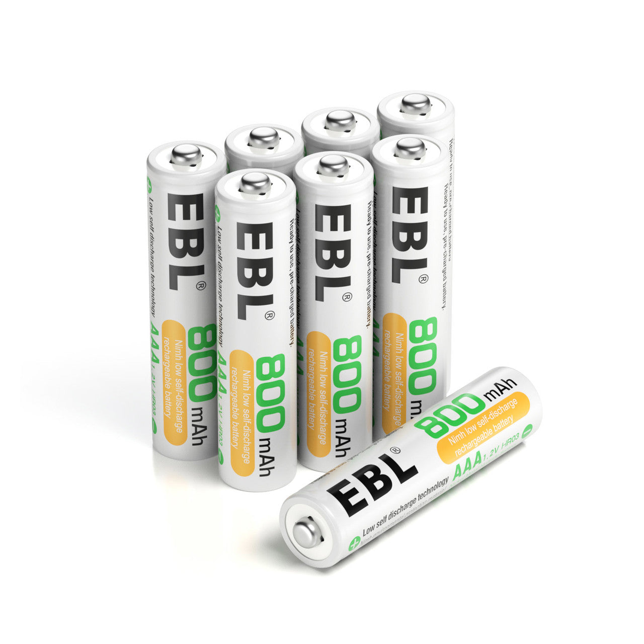 EBL AAA NiMH Rechargeable Batteries 1.2V 800mAh - 8 Pack High Capacity Low Self Discharge Batteries for Toys, Flashlights, Remote Controls & Electronic Devices