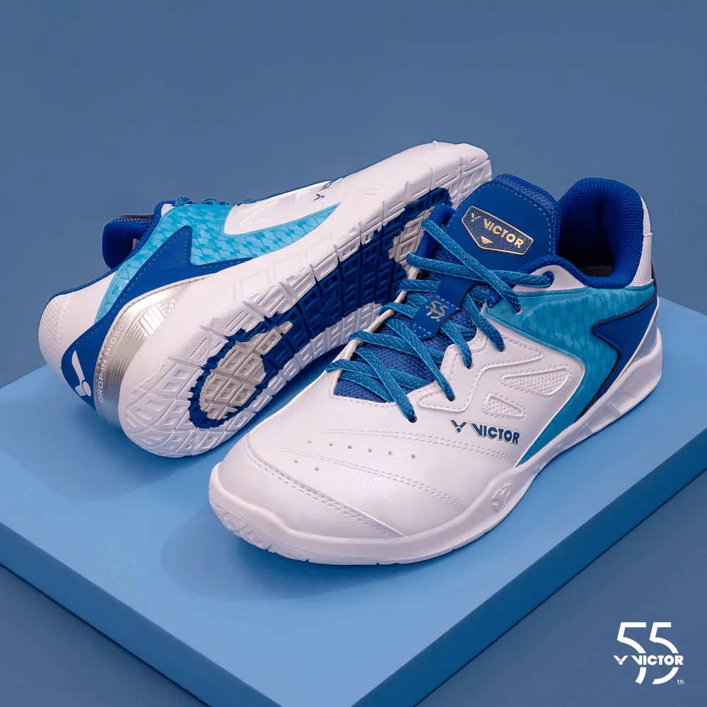 Victor P9200III 55th Anniversary Edition Badminton Shoes - White/Blue | Lightweight Cushioned Court Shoes for Men & Women | Perfect for Indoor Sports & Gym Training