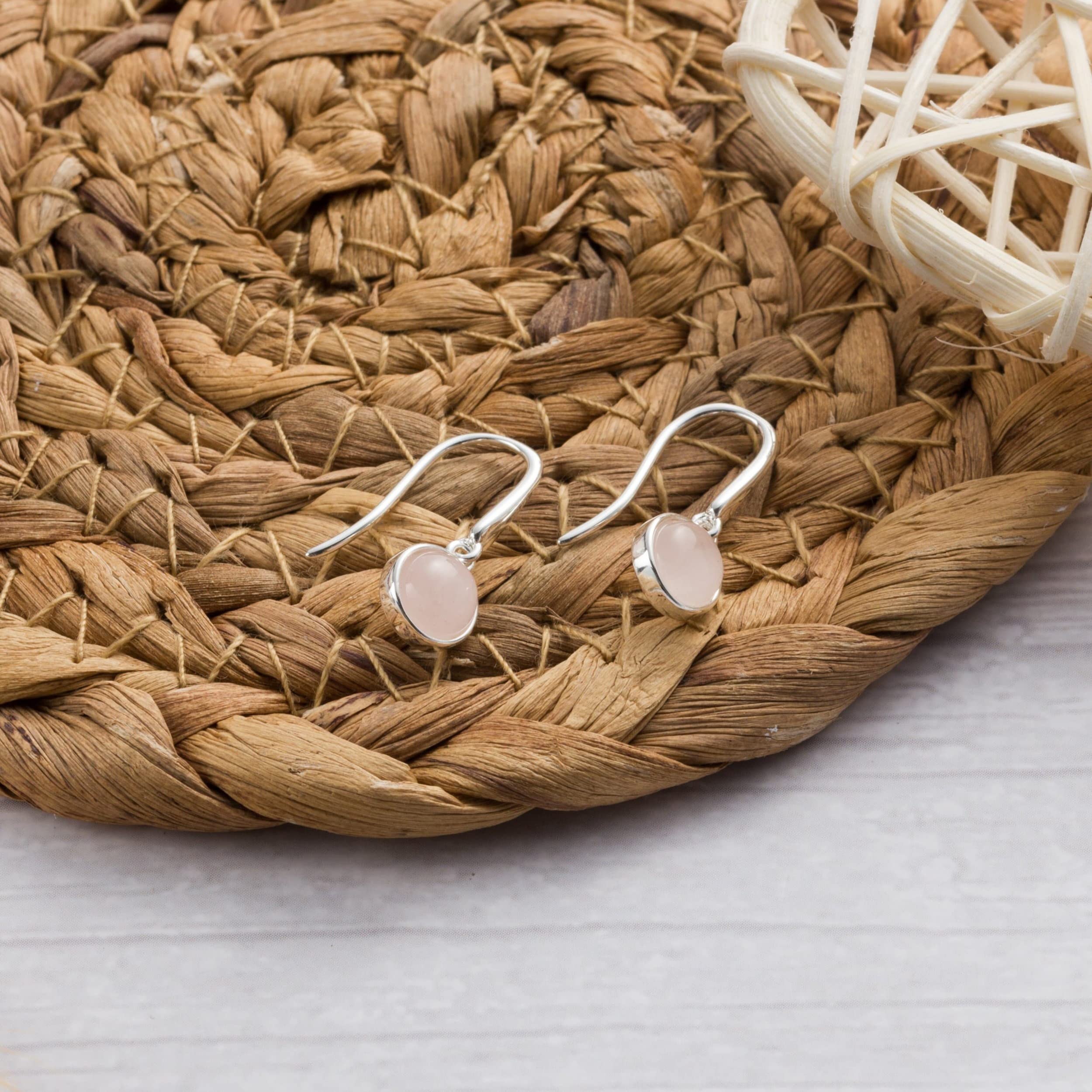 Philip Jones Rose Quartz Drop Earrings with Inspirational Quote Card - Elegant Dangle Jewelry for Women, Perfect Gift for Birthday, Anniversary & Special Occasions