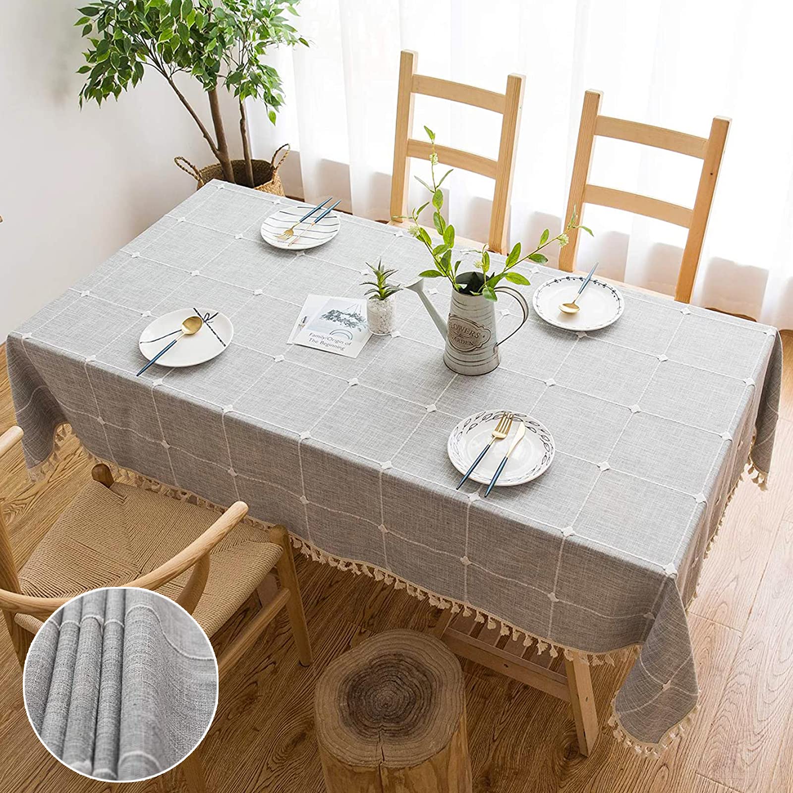 Premium ACTCCL Tablecloths with Stitching Tassel - Wrinkle Free & Anti-Fading Linen Table Cover (39