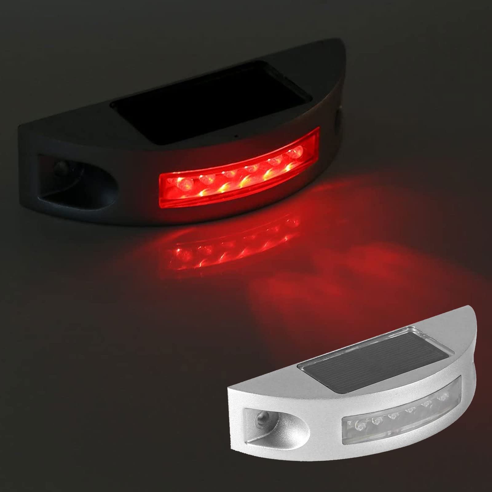 Solar Deck Lights - 6 LED Moon Shape Outdoor Solar Pathway Lights, IP68 Waterproof Cast Aluminum Driveway & Step Lighting (Red) - Perfect for Garden, Patio, Walkway and Landscape Decoration