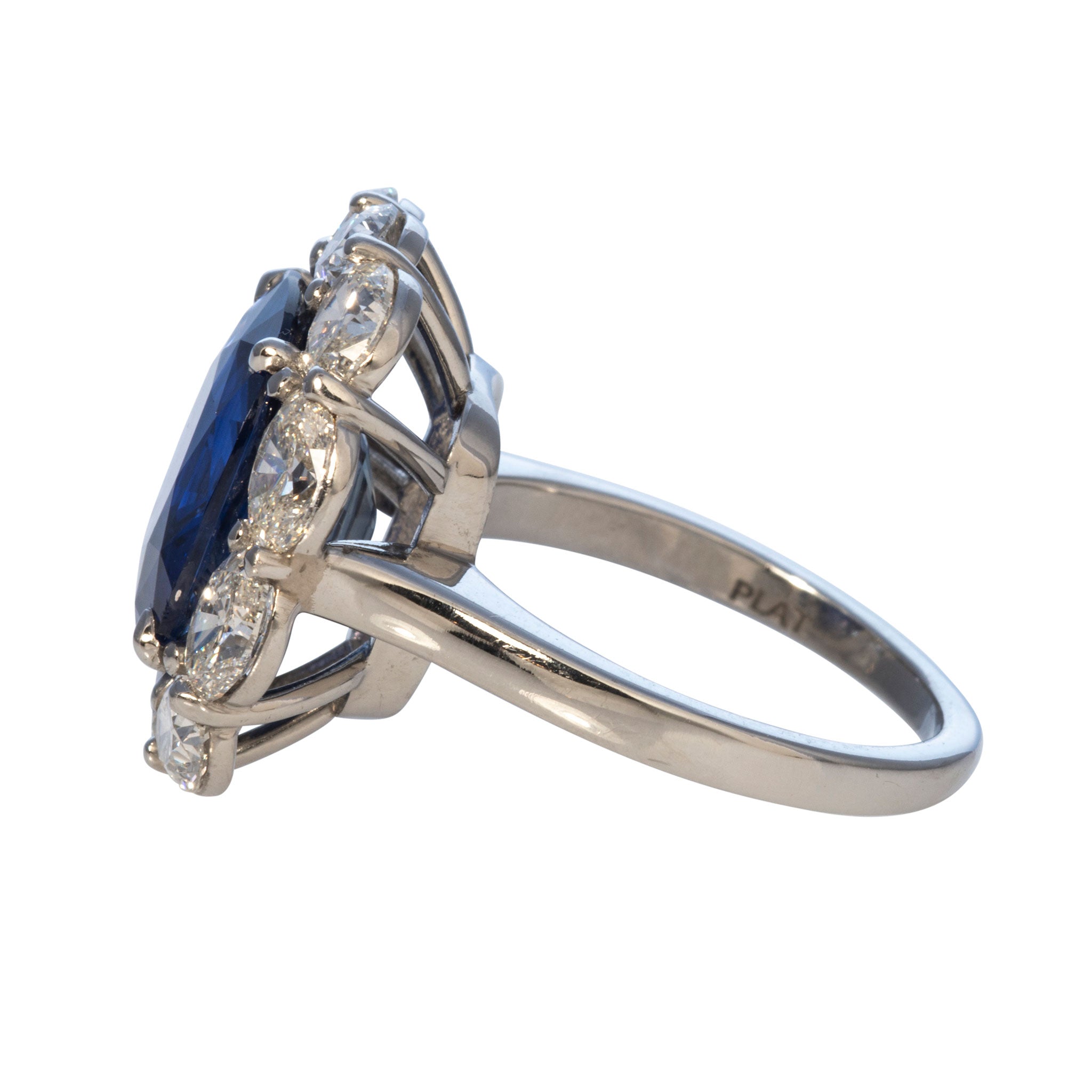 7.86ctw Cushion Sapphire & 3.11ctw Oval Diamond Platinum Ring for Women - Elegant Engagement, Wedding, Anniversary Jewelry Gift - Perfect for Special Occasions & Evening Events