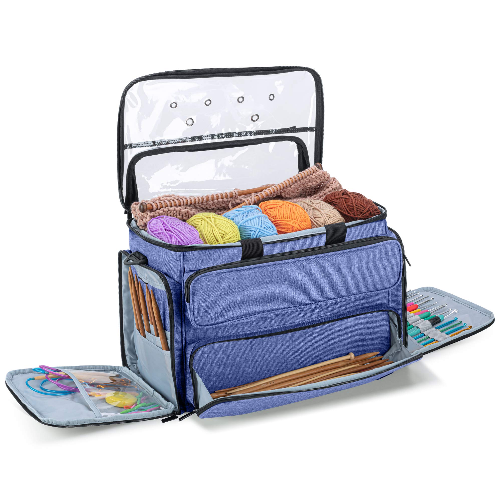 YARWO Knitting Bag - Large Yarn Storage Organizer Tote for Knitting Needles (Up to 14