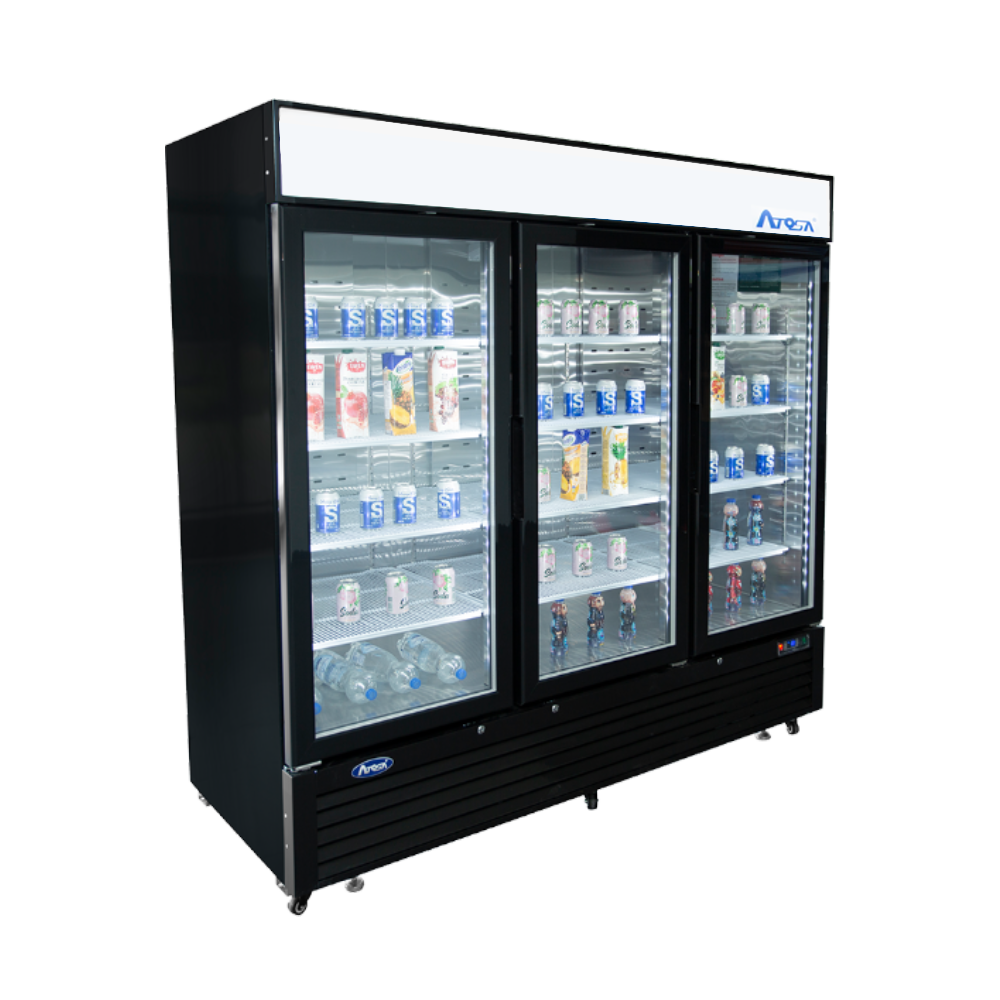 Atosa MCF8728GR Commercial 3 Glass Door Bottom Mount Freezer - Black | Energy Efficient Restaurant & Grocery Store Freezer for Ice Cream, Frozen Food Storage