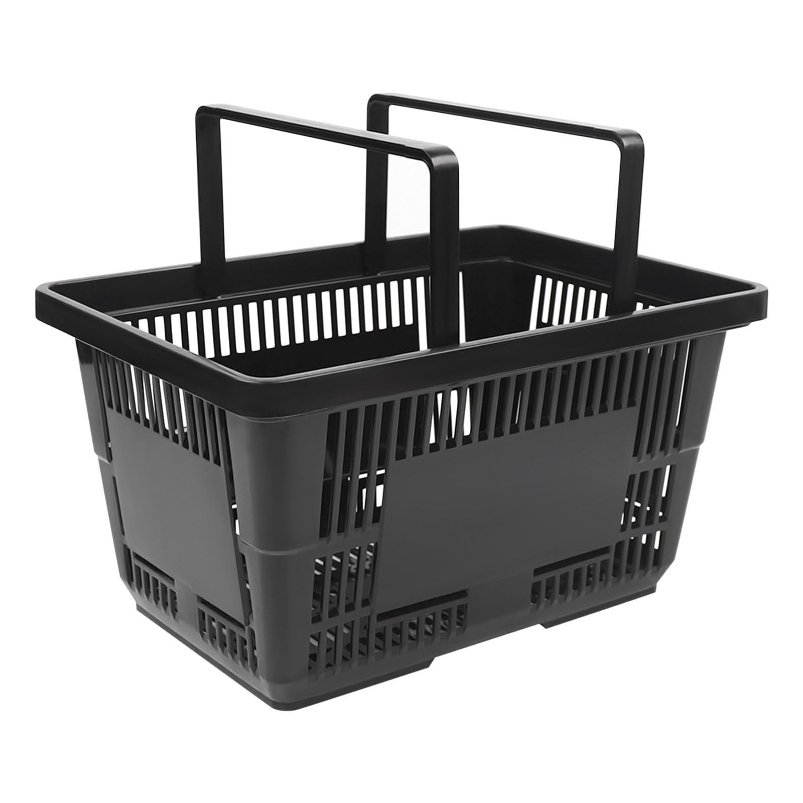 12PCS Collapsible Plastic Shopping Baskets with Handles - 28L Durable Black Storage Baskets for Supermarket, Grocery Store & Retail - Perfect for Shopping, Organizing & Display (Home, Office, Warehouse Use)
