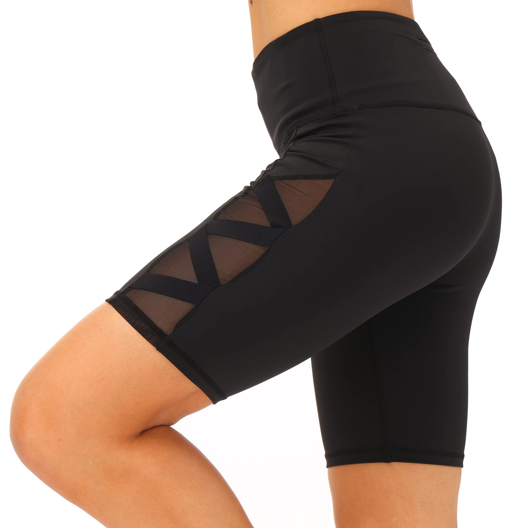 Romansong Women's High Waisted Yoga Pants with Pockets - 4-Way Stretch Tummy Control Capri Leggings | Non See-Through Mesh Workout Pants for Yoga, Running & Gym