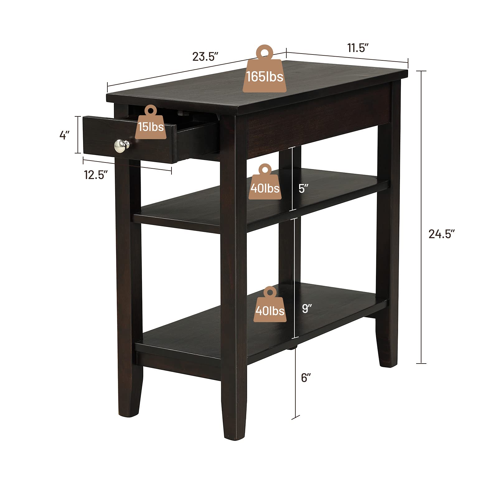 Giantex Set of 2 Narrow End Tables with Drawer & 2-Tier Open Shelves - Compact Nightstand for Bedroom, Living Room | Small Space Furniture in Espresso Finish | Perfect for Apartments, Dorms & Cozy Spaces