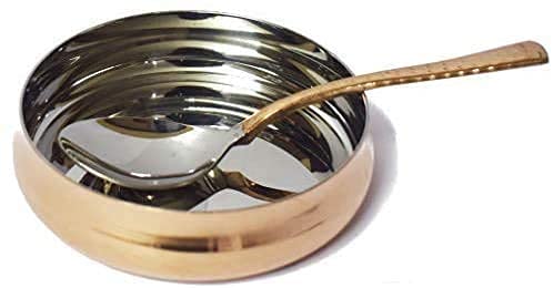 Premium SATVIK Indian Stainless Steel & Copper 8-Piece Traditional Thali Dinner Set - Includes Plate, Bowls, Glass & Spoon - Elegant Curved Design for Authentic Indian Dining Experience - Perfect for Festivals, Weddings & Family Gatherings