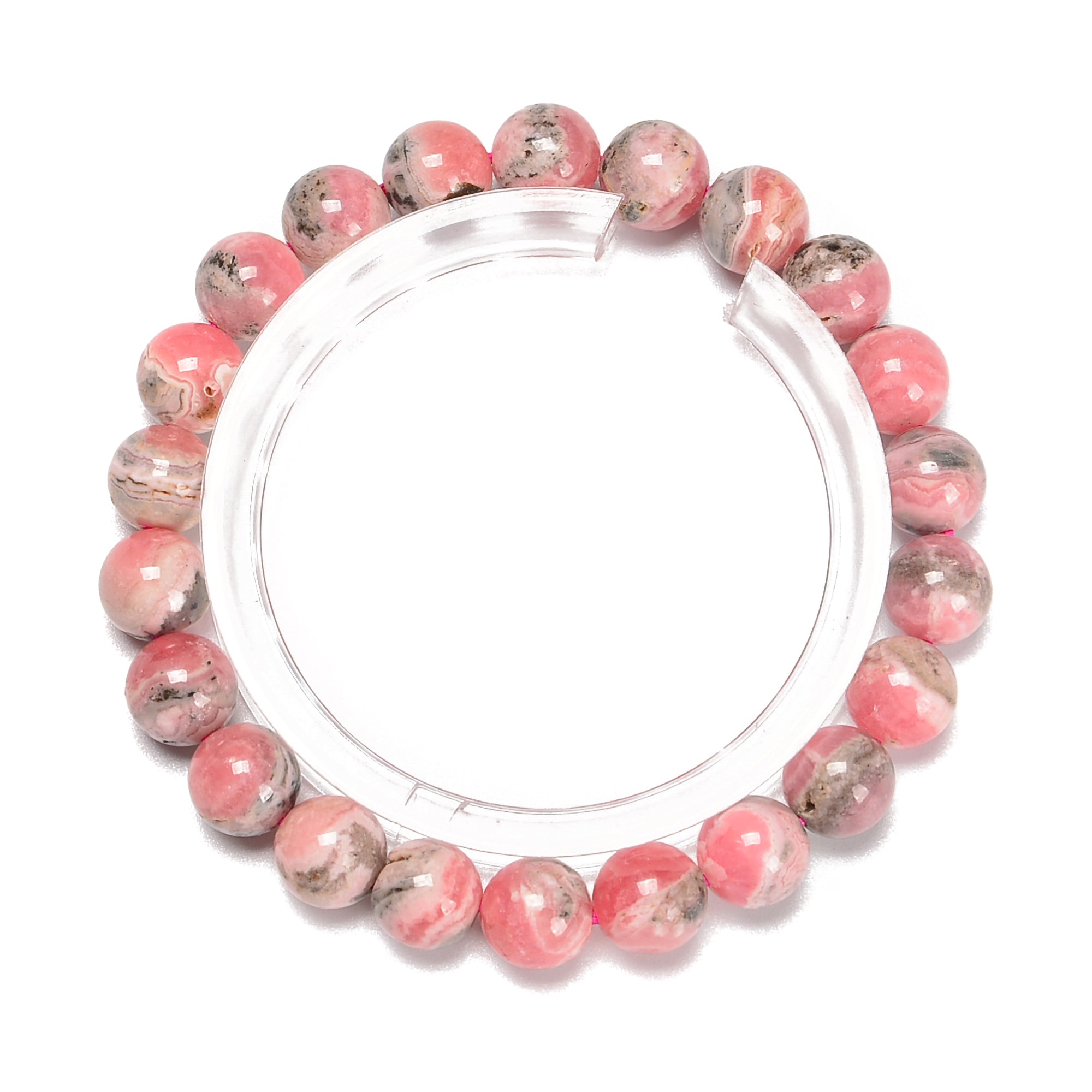 03 Rhodochrosite Round Beaded Bracelet - 8.5mm Beads, 7.5'' Length - Handmade Gemstone Jewelry for Women - Perfect for Meditation, Yoga & Spiritual Healing