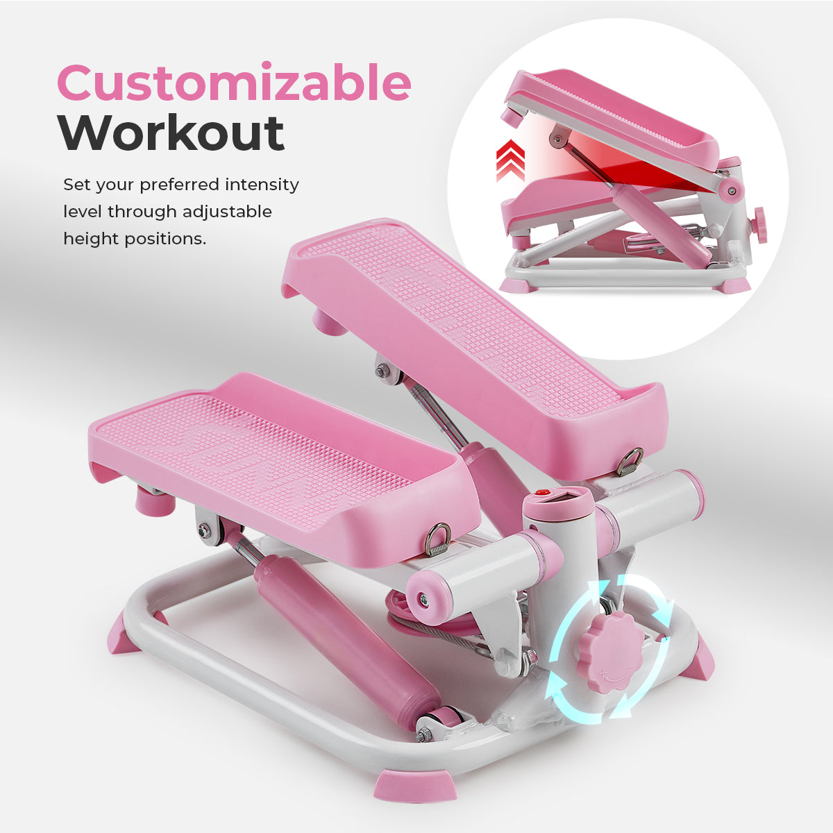 Smart Pink Mini Stepper with Resistance Bands - Portable Home Gym Equipment for Cardio Workout, Leg & Arm Exercise - Perfect for Office, Home & Small Space Fitness