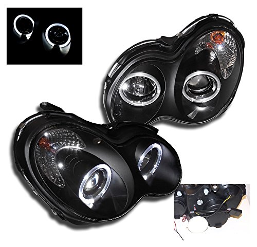 ZMAUTOPARTS Mercedes Benz W203 C-Class Black Halo Projector Headlights - LED Angel Eye DRL Lights for Enhanced Night Driving & Style Upgrade