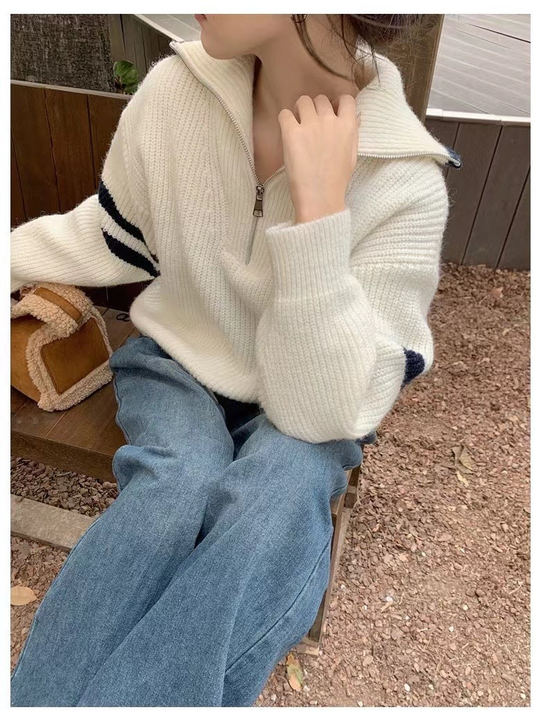 Men's 1951 Vintage Polo Lapel Half-Zip Sweater - Autumn Winter Knit Pullover for Casual & Lazy Style | Perfect for Office, Weekend Outings & Cozy Layering