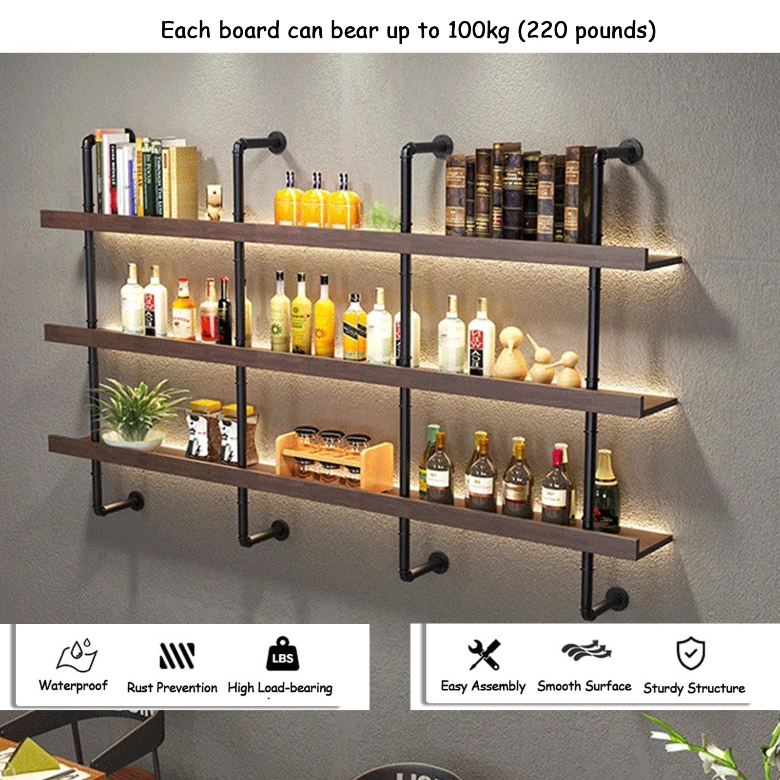 Premium Solid Wood Wall Mounted Wine Rack with LED Lights - 55