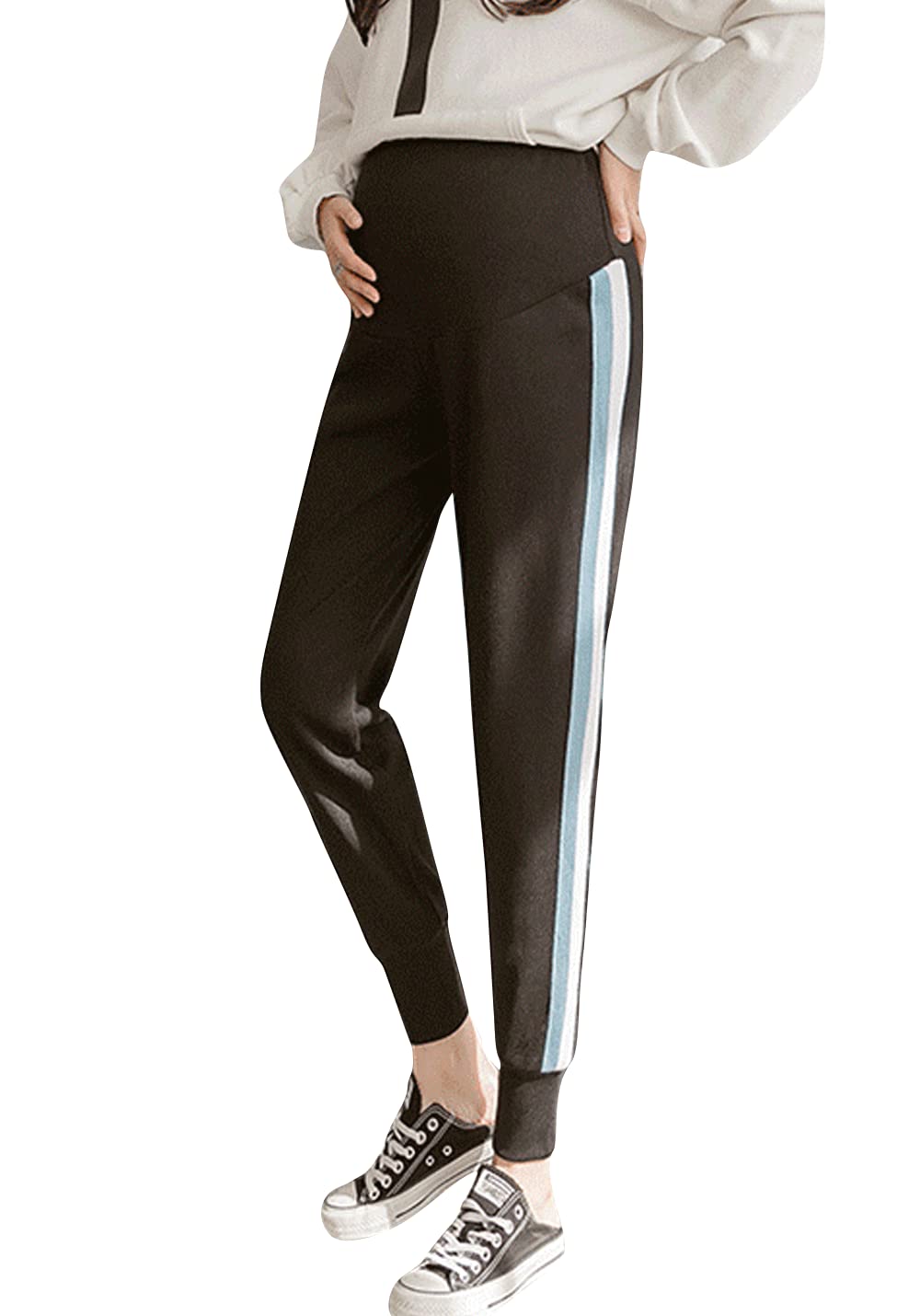 Cozy Cotton Maternity Sweatpants with Sherpa Lining - Over Bump Pregnancy Pants for Women | Perfect for Winter Comfort & Lounge Wear