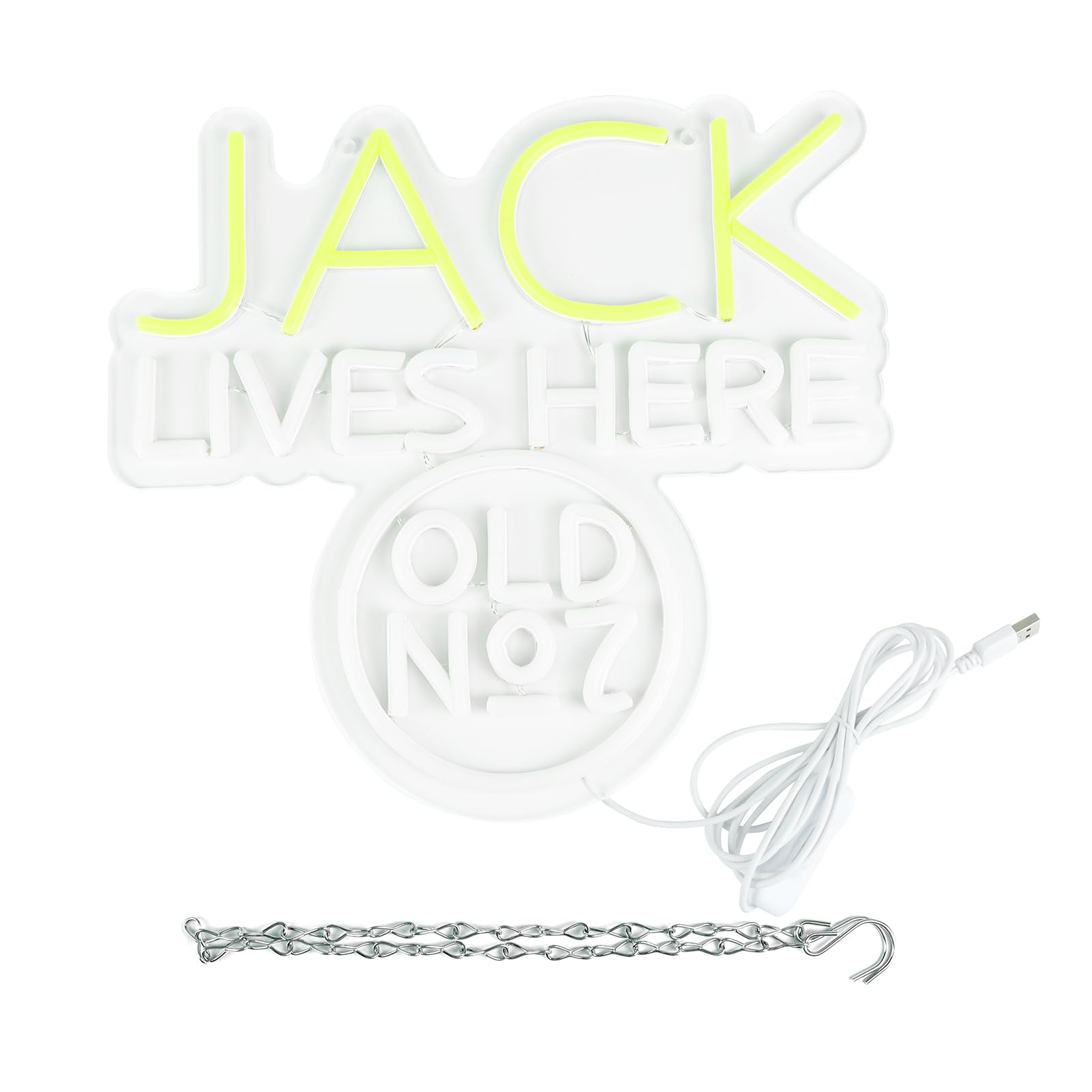 JACK Lives Here LED Neon Sign - Wall Decor for Bedroom, Man Cave & Doorplate | Custom Neon Lights with 5V Power Adapter (White & Yellow) | Perfect for Christmas Gifts & Home Decor