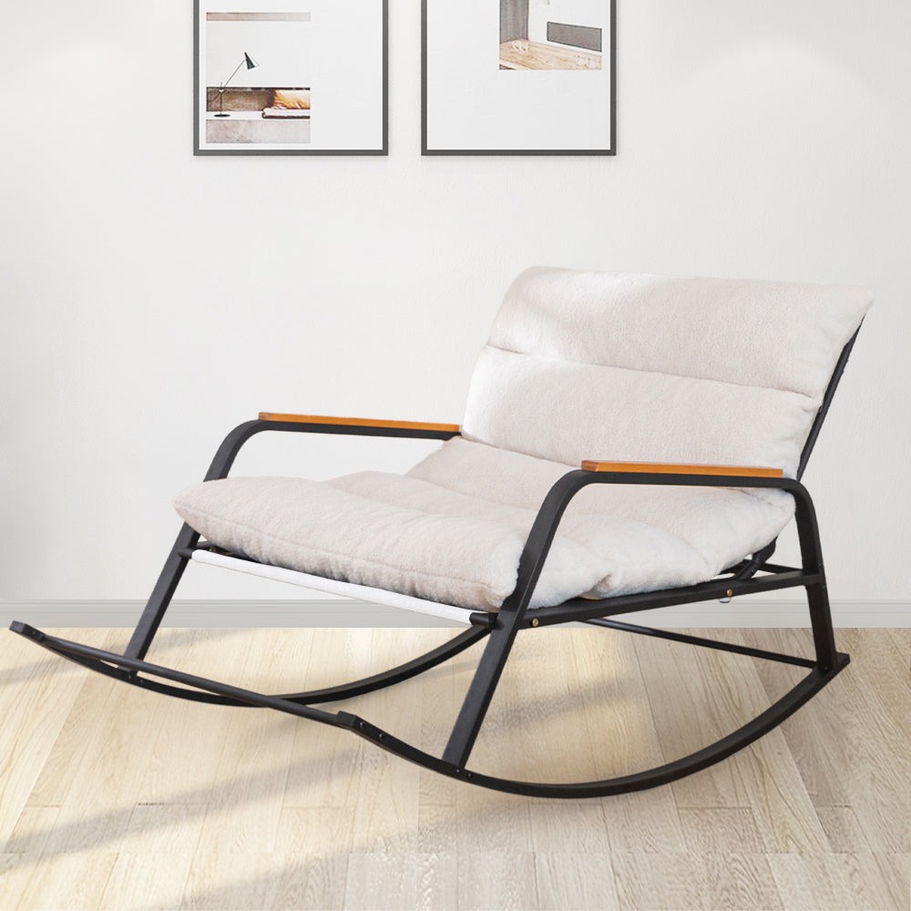MAXYOYO Boucle Rocking Chair with Adjustable Backrest - Extra Wide Glider Recliner for Living Room, Nursery & Outdoor - Soft Beige Fabric - Perfect for Relaxing, Nursing & Reading