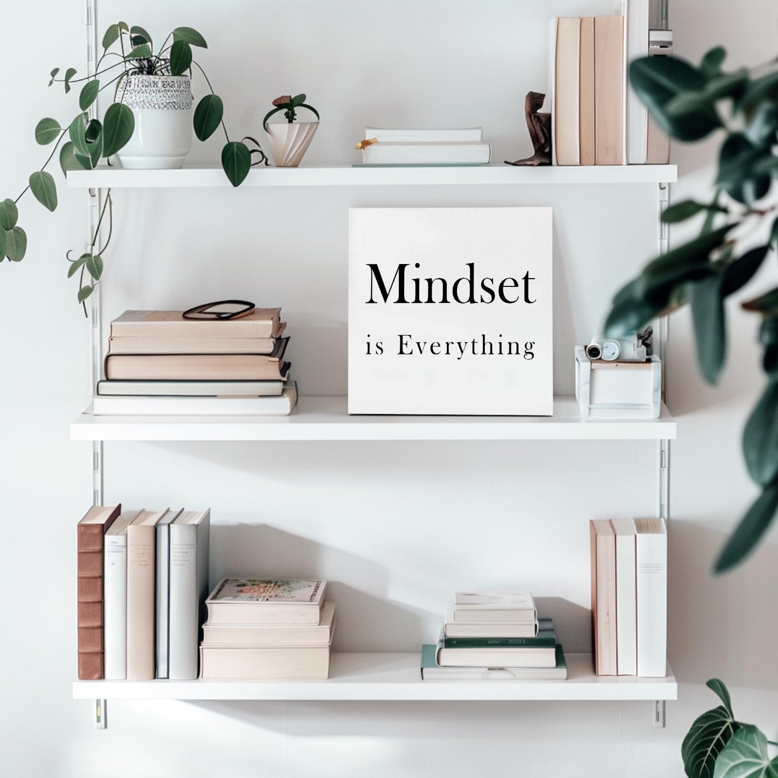 Motivational Wooden Office Desk Decor - 5x5 Inch Inspirational Quotes Signs for Work, Cubicle & Home Office - Perfect for Boosting Productivity & Mindset