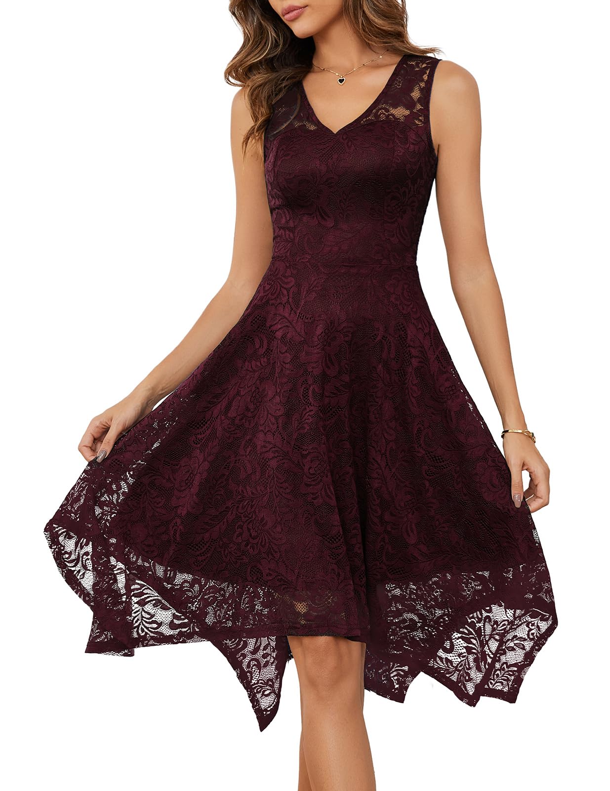 Meetjen Women's Elegant Cocktail Party Dress 2025 - Handkerchief Hem Lace Formal Gown for Wedding Guest, Bridesmaid & Prom | Perfect for Evening Galas, Cocktail Receptions & Special Occasions