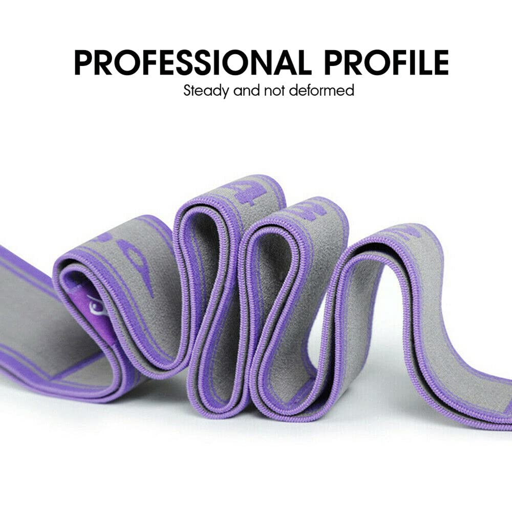 9-Segment Yoga Pull Strap Belt - Latex Elastic Stretching Band for Yoga, Pilates, Gym & Fitness - Purple Resistance Bands for Home Workouts, Strength Training & Physical Therapy