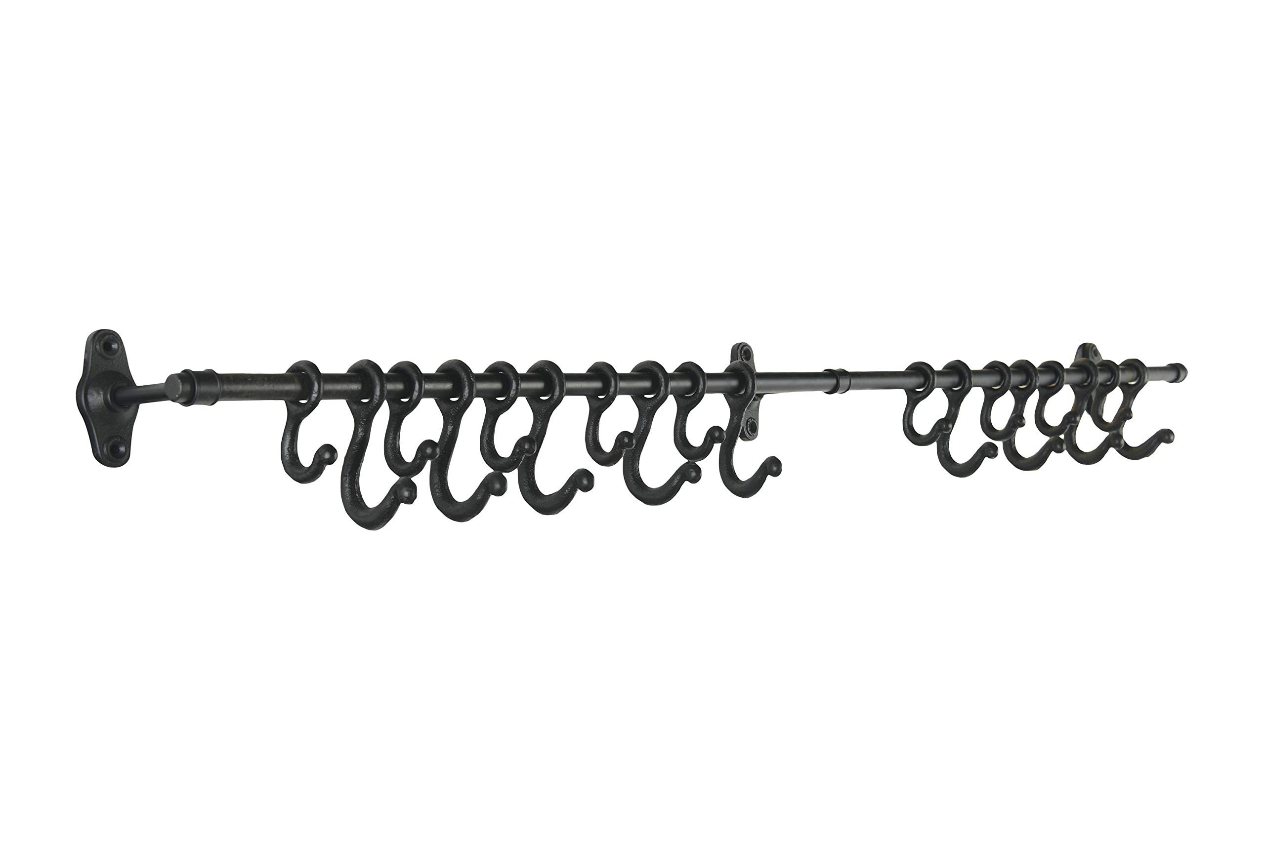 Decorative Forged Metal Wall Rod with 18 Hooks (DF2856) - Rustic Coat Rack for Entryway, Hallway & Bedroom Organization