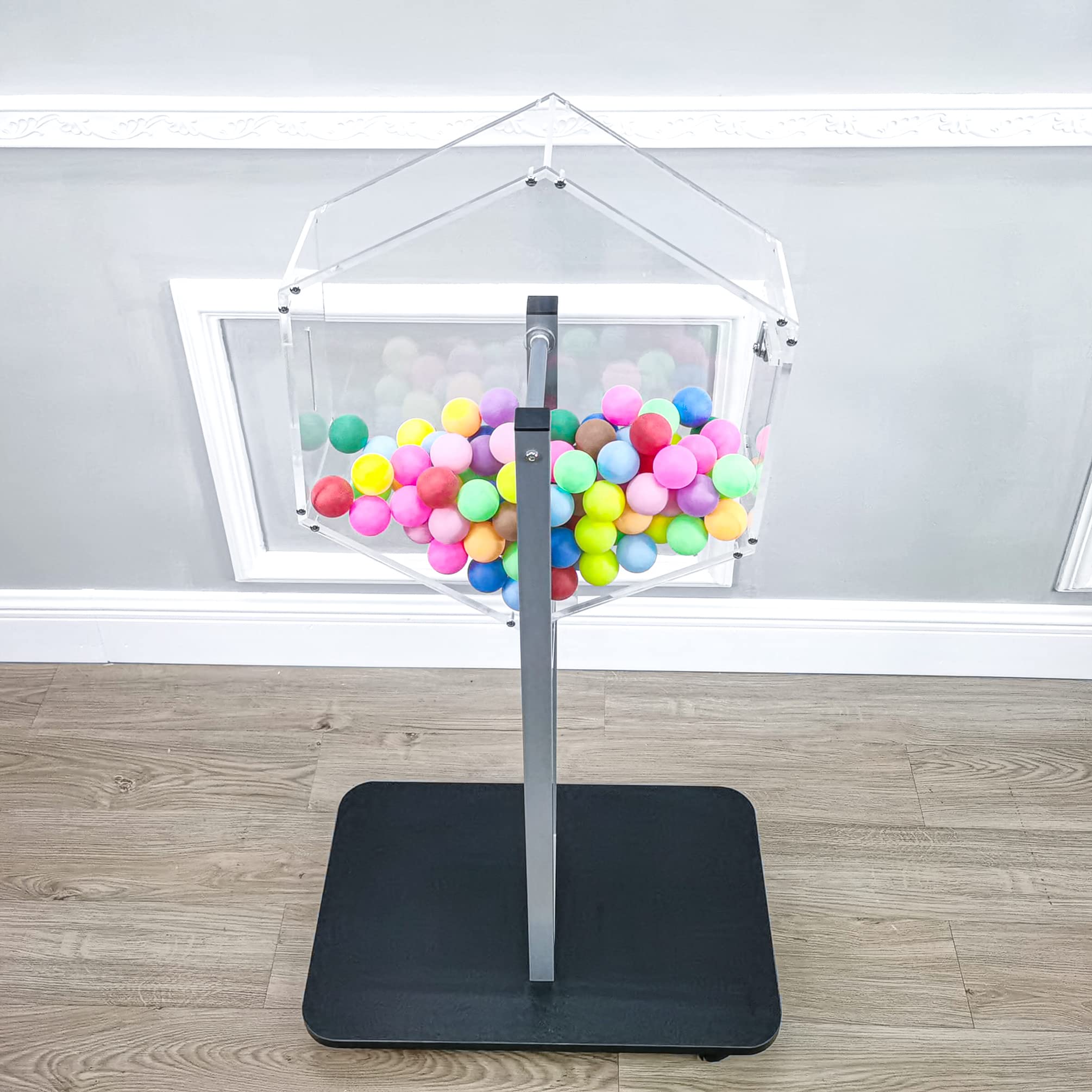 FixtureDisplays® Clear & Black Acrylic Raffle Drum with Wheels - 23x15x45 Inch Floor Standing Prize Spinner for Lottery, Giveaways & Events - Perfect for Fundraisers, Carnivals & Casino Nights